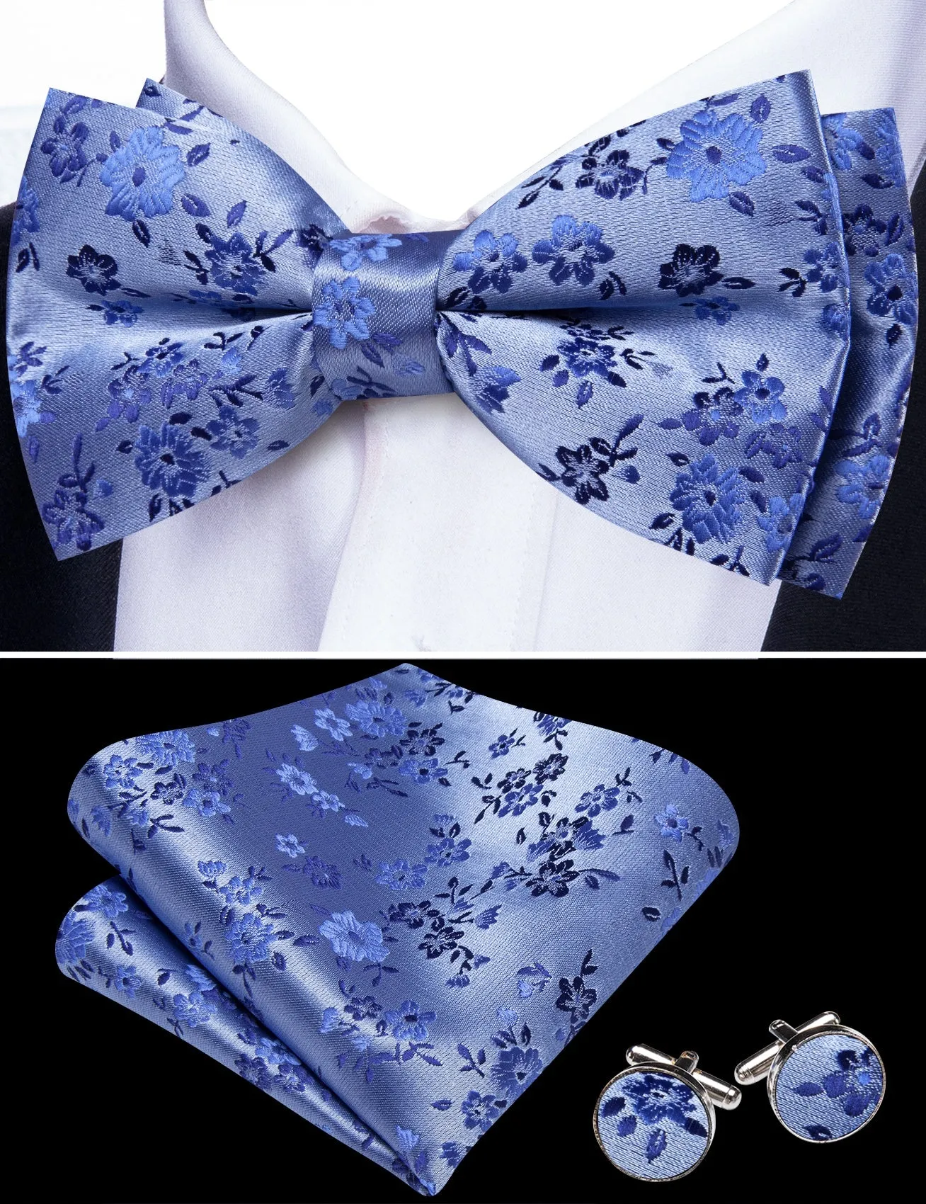 Barry. Wang Mens Pre-Tied Bowtie Green Yellow Floral Wedding Silk Bowtie Set sold by Barrywang product image thumbnail 5