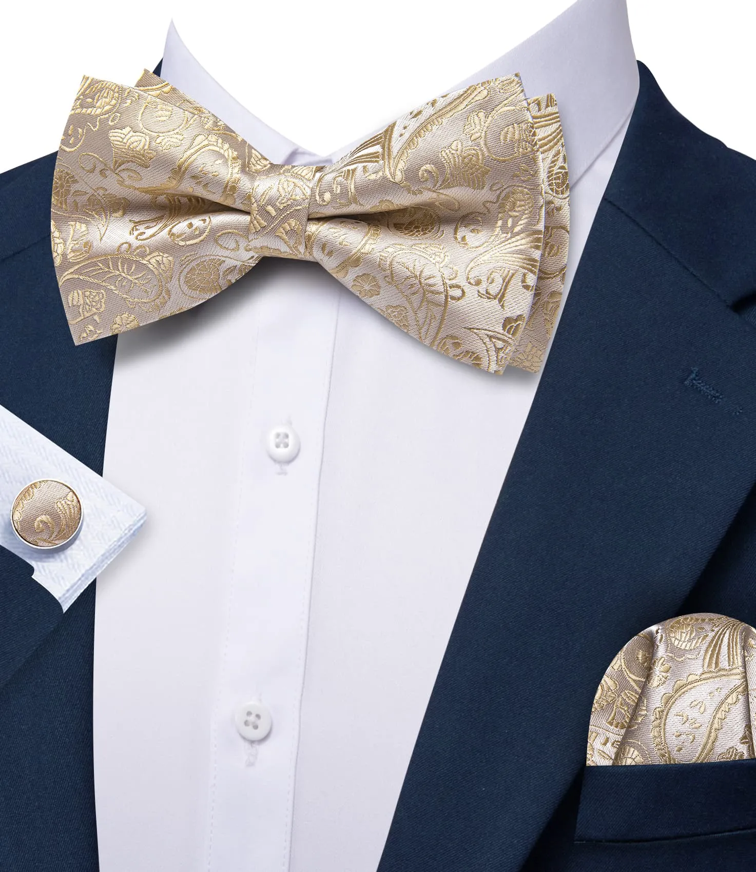 Barry. Wang Pre-Tied Bowtie for Men Champagne Floral Silk Bowtie Set sold by Barrywang product image thumbnail 2