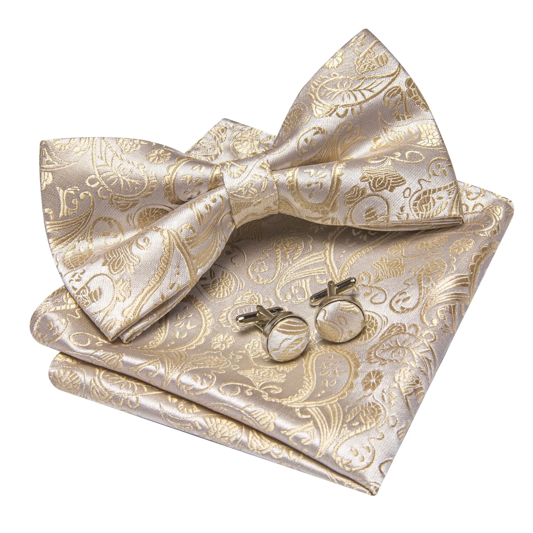 Barry. Wang Pre-Tied Bowtie for Men Champagne Floral Silk Bowtie Set sold by Barrywang product image thumbnail 4