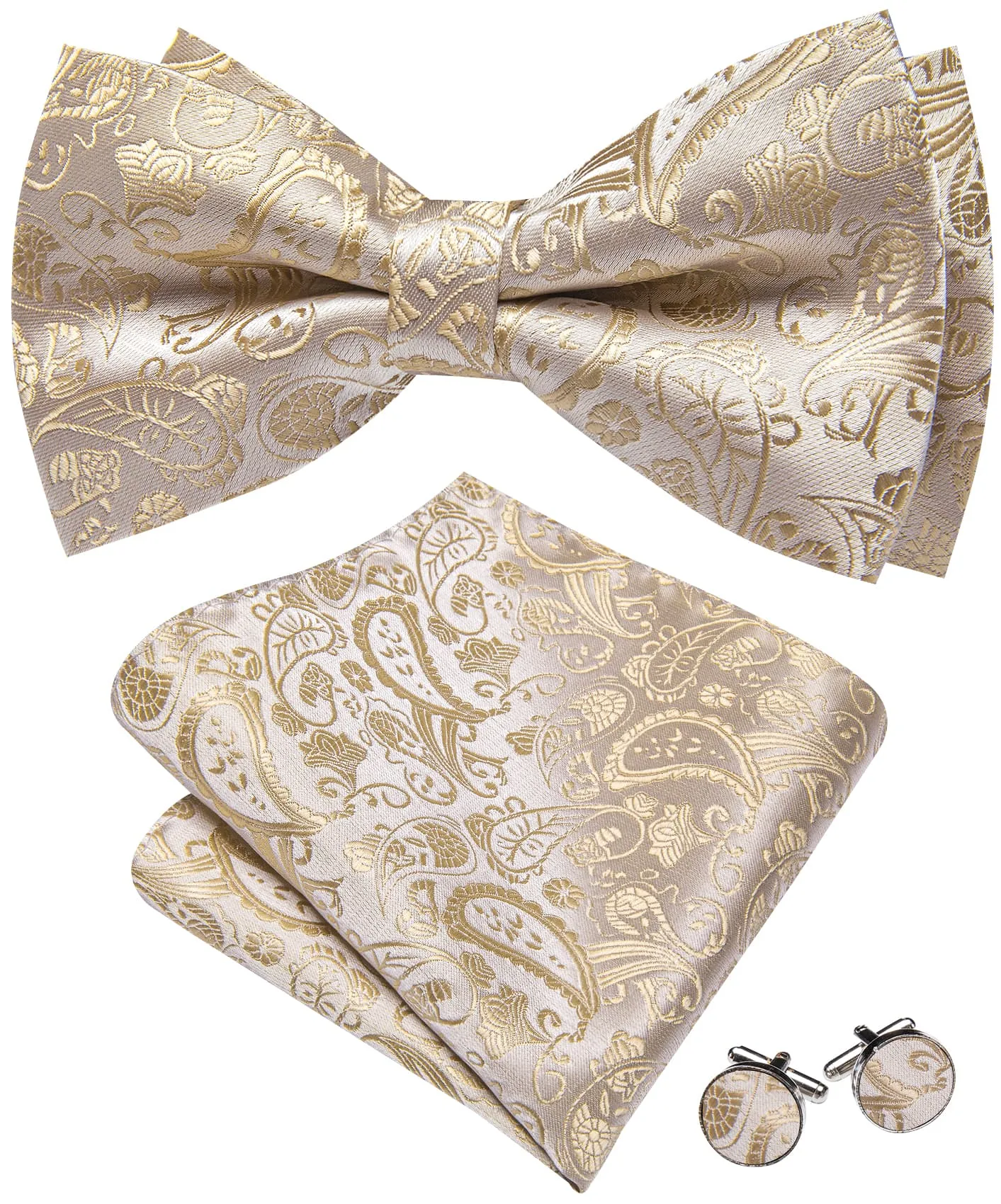 Barry. Wang Pre-Tied Bowtie for Men Champagne Floral Silk Bowtie Set sold by Barrywang product image thumbnail 3
