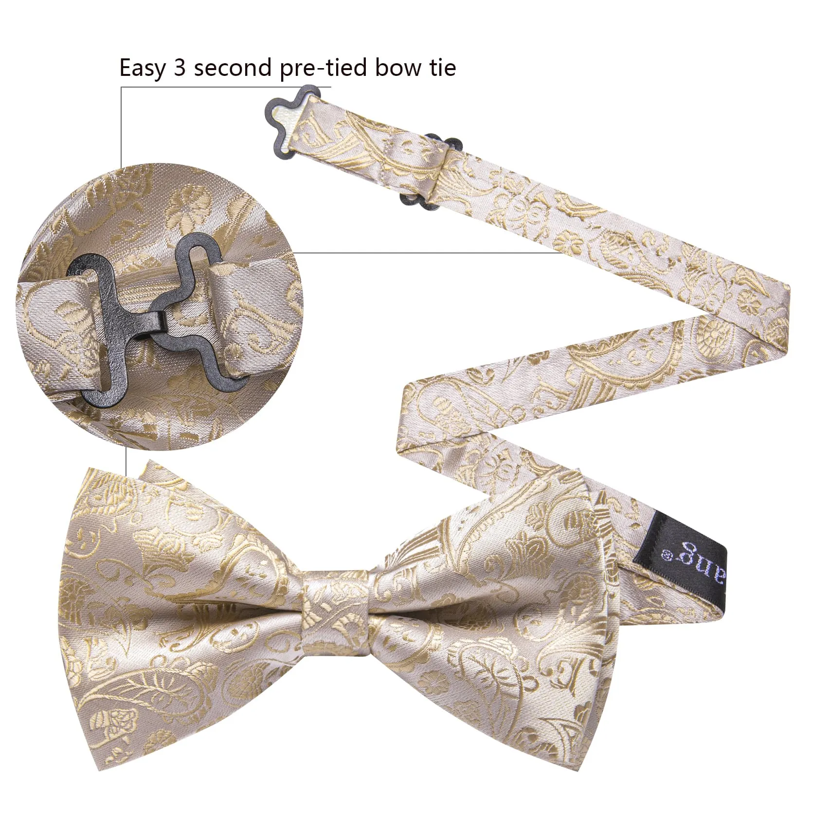 Barry. Wang Pre-Tied Bowtie for Men Champagne Floral Silk Bowtie Set sold by Barrywang product image thumbnail 5