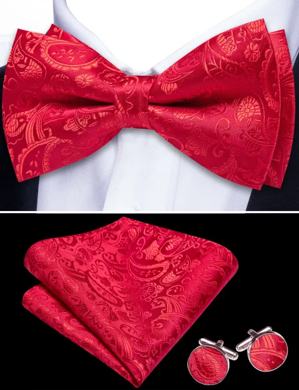 Barry. Wang Pre-Tied Bowtie for Men Red Floral Silk Bowtie Set sold by Barrywang