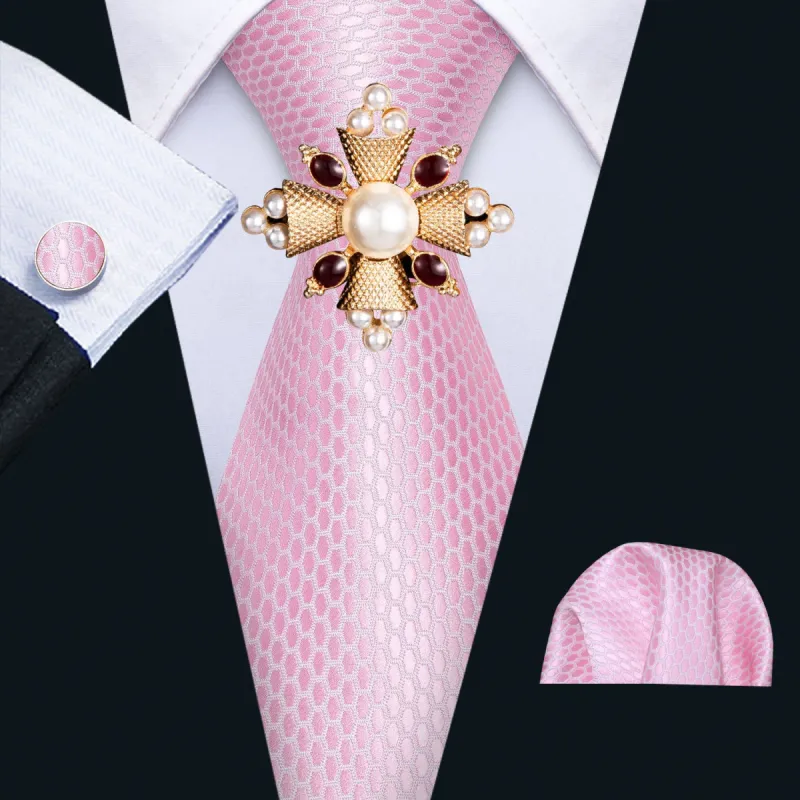 Barry. Wang Pink Solid Necktie Pocket Square Cufflinks Tie Ring Set sold by Barrywang
