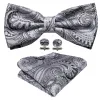 Grey Silver Paisley Pre-tied Bow Tie Hanky Cufflinks Set sold by Barrywang