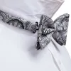 Grey Silver Paisley Pre-tied Bow Tie Hanky Cufflinks Set sold by Barrywang