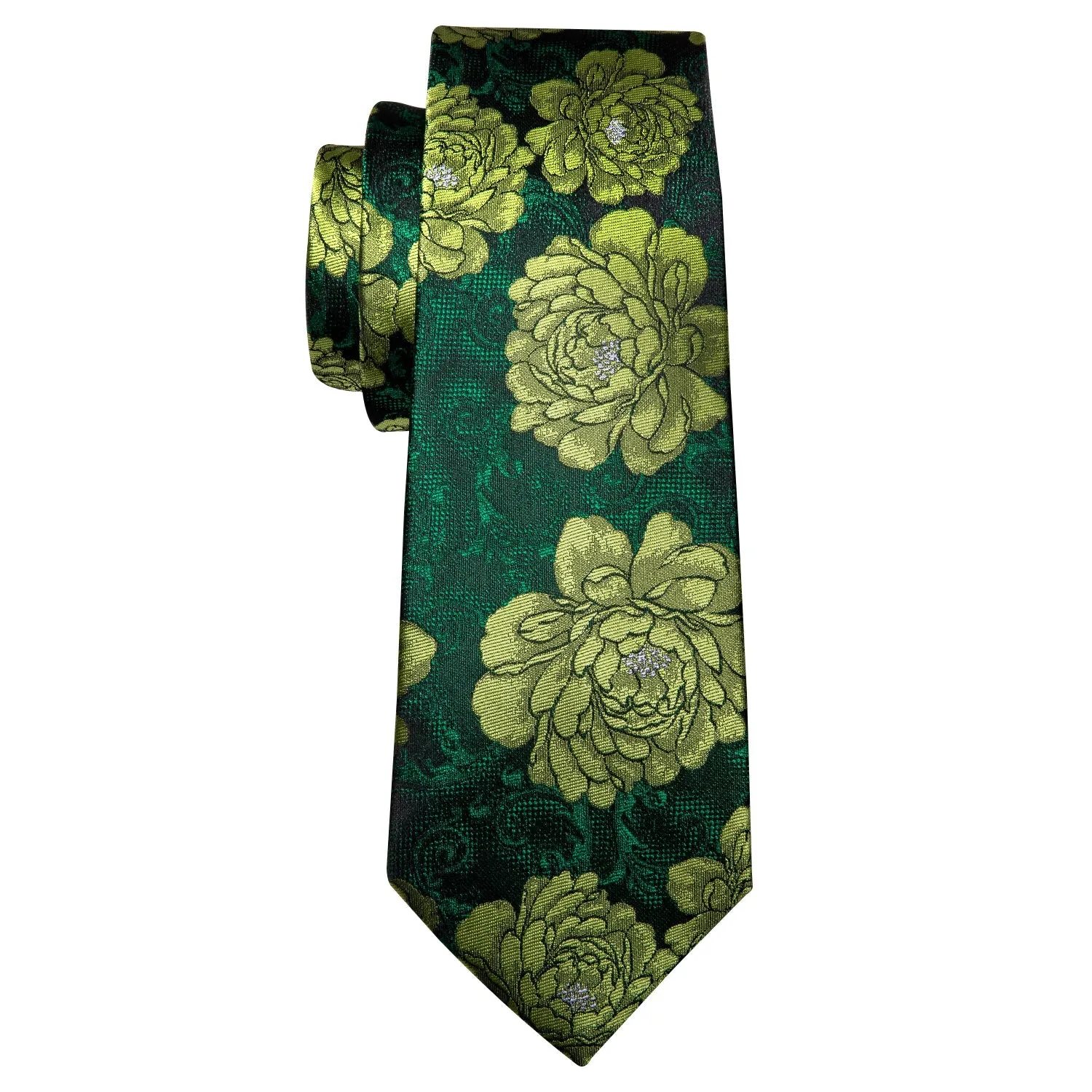 Barry Wang Green Tie Jacquard Floral Men's Silk Tie Hanky Cufflinks Set sold by Barrywang product image thumbnail 4