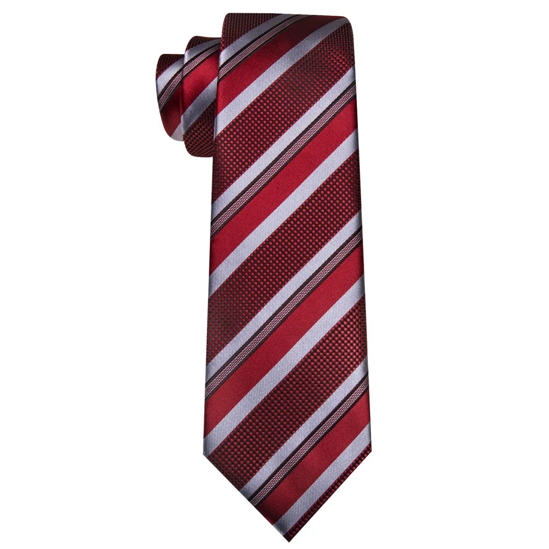 Barry.Wang Mens Ties Burgundy and Grey Striped Tie Pocket Square Cufflinks sold by Barrywang product image thumbnail 5