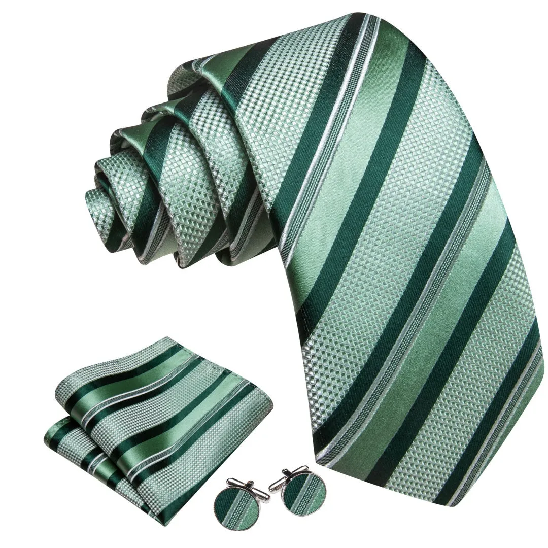 Barry. Wang Men's Green Striped Tie Pocket Square Cufflinks Set sold by Barrywang product image thumbnail 2