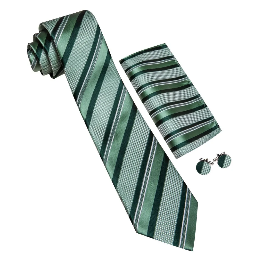 Barry. Wang Men's Green Striped Tie Pocket Square Cufflinks Set sold by Barrywang product image thumbnail 3