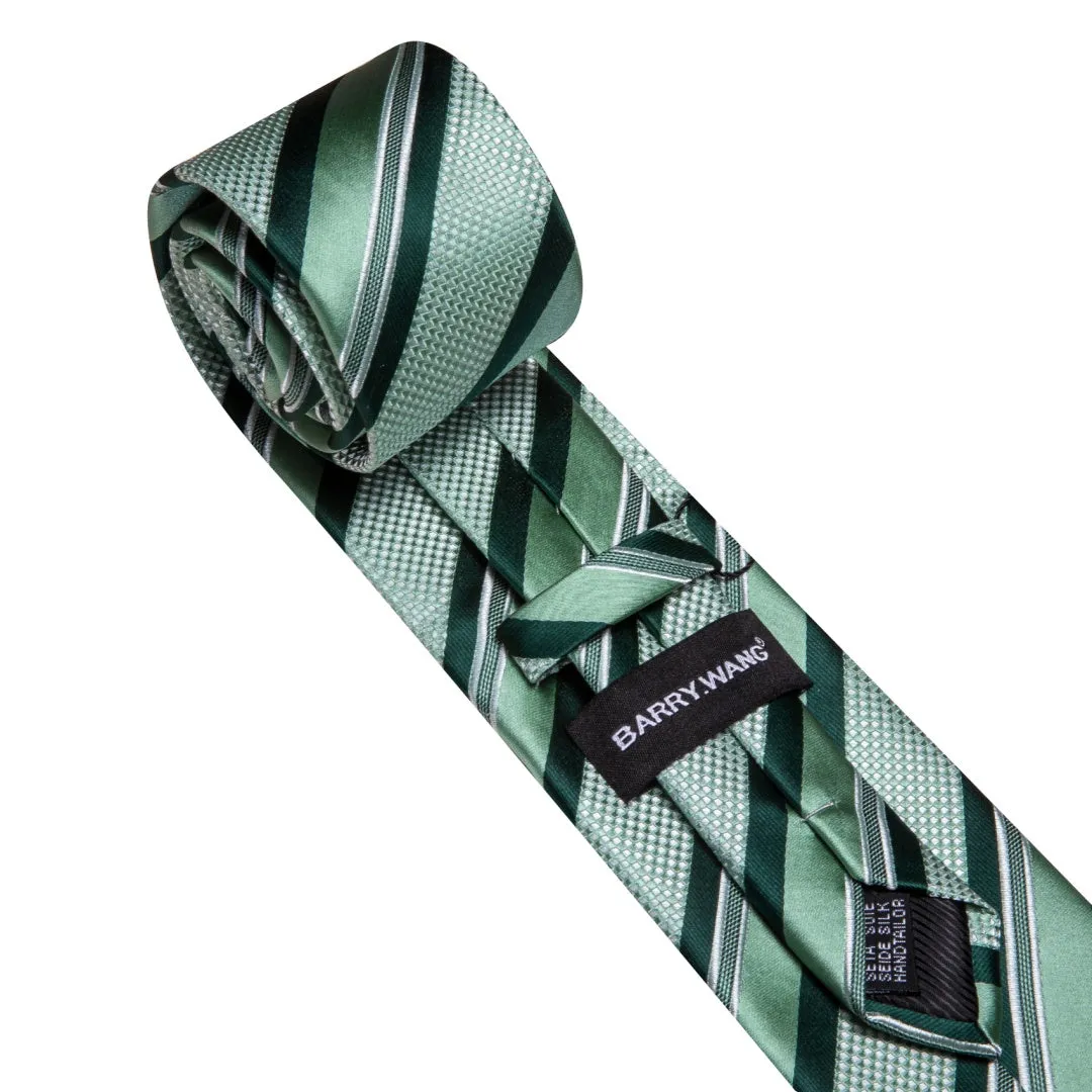 Barry. Wang Men's Green Striped Tie Pocket Square Cufflinks Set sold by Barrywang product image thumbnail 4