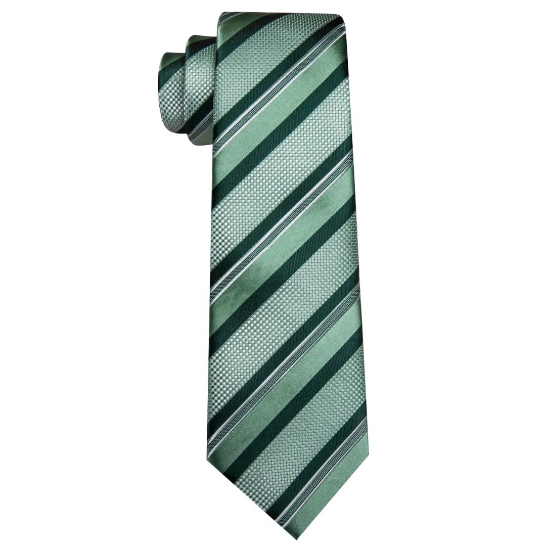 Barry. Wang Men's Green Striped Tie Pocket Square Cufflinks Set sold by Barrywang product image thumbnail 5
