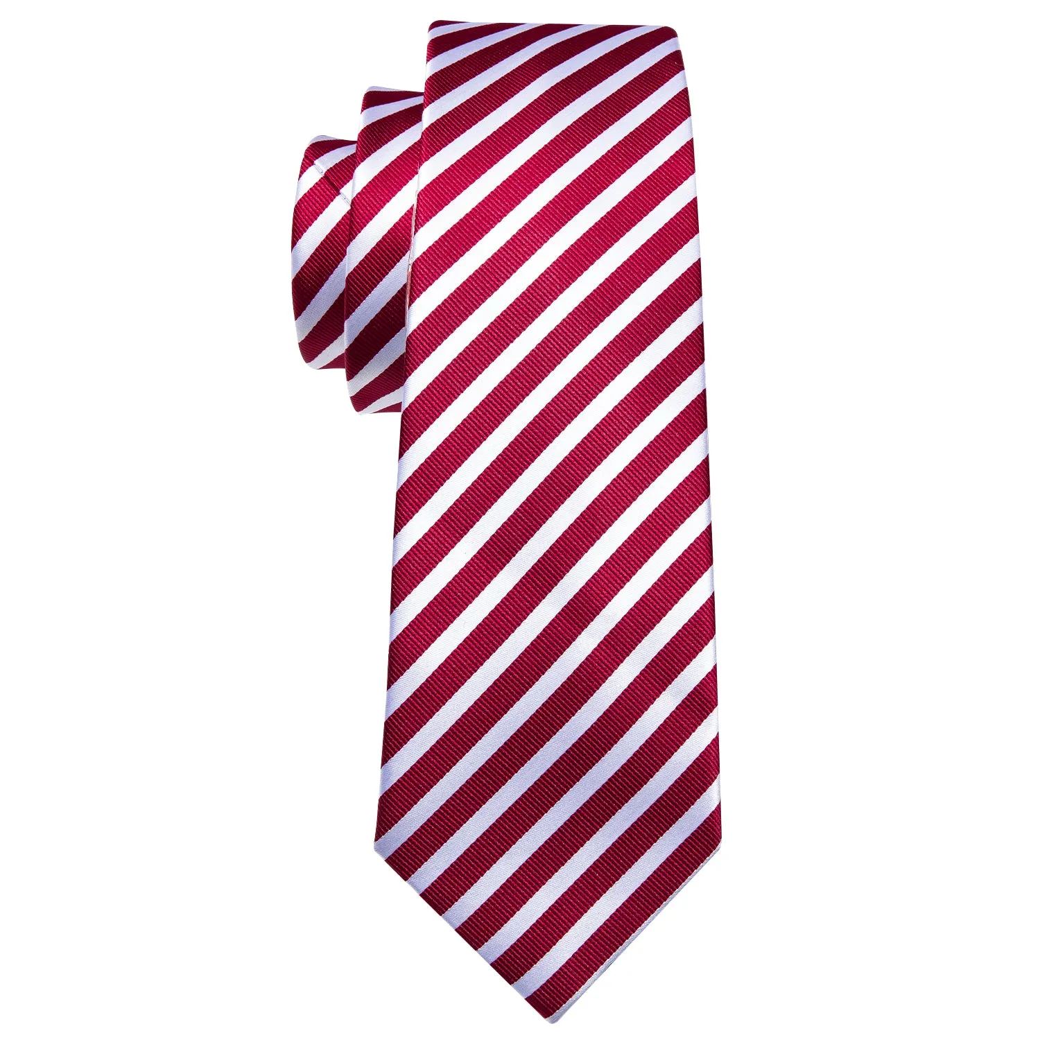 Barry Wang Red Necktie White and Red Stripes Tie Hanky Cufflinks Set sold by Barrywang product image thumbnail 4