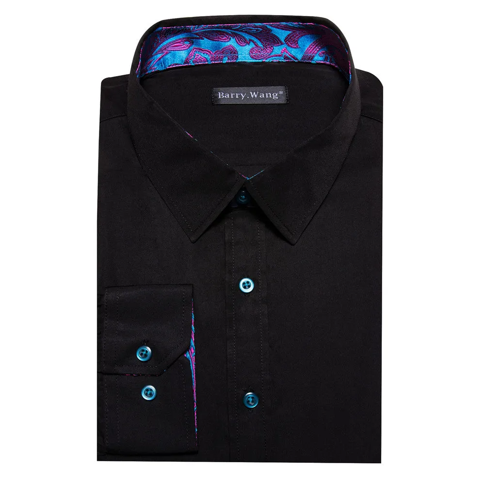 Barry Wang Black Blue Patchwork Long Sleeve Button Down Dress Shirt (Copy) sold by Barrywang product image thumbnail 5