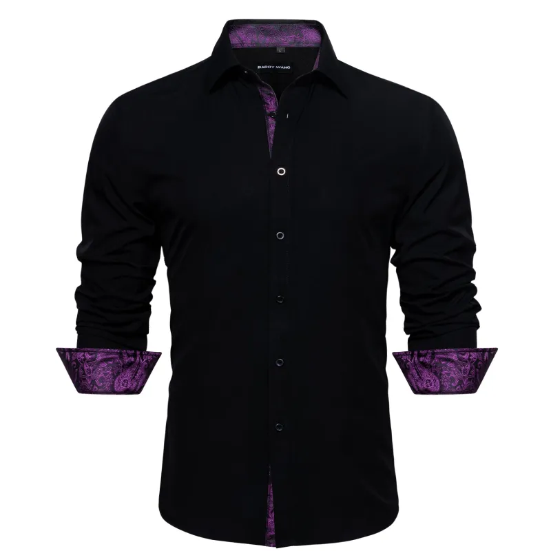 Barry.wang Fromal Black Purple Splicing Men's Silk Shirt sold by Barrywang