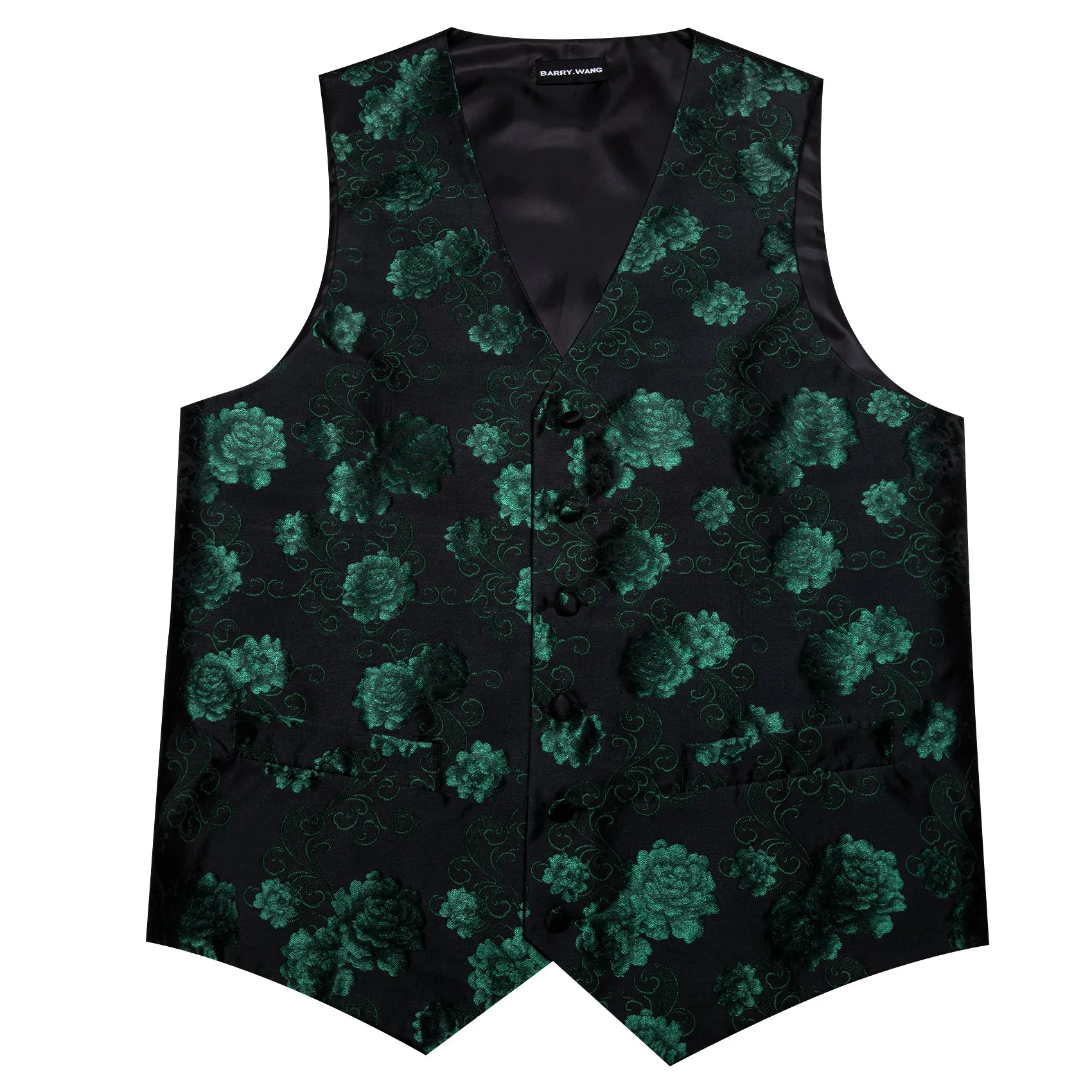 Men's Black Green Flower Silk Tie Waistcoat Vest Necktie Set sold by Barrywang product image thumbnail 4