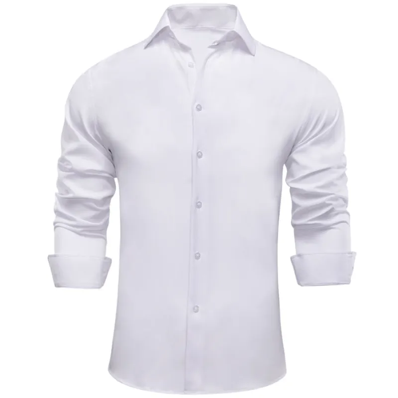 Barry Wang Solid Plain Solid Pure White Shirt Silk Button Dress Collar Shirt sold by Barrywang
