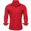 Barry Wang Men's Ruby Red Long Sleeve Shirt Button Down Solid Corduroy Dress Shirt sold by Barrywang