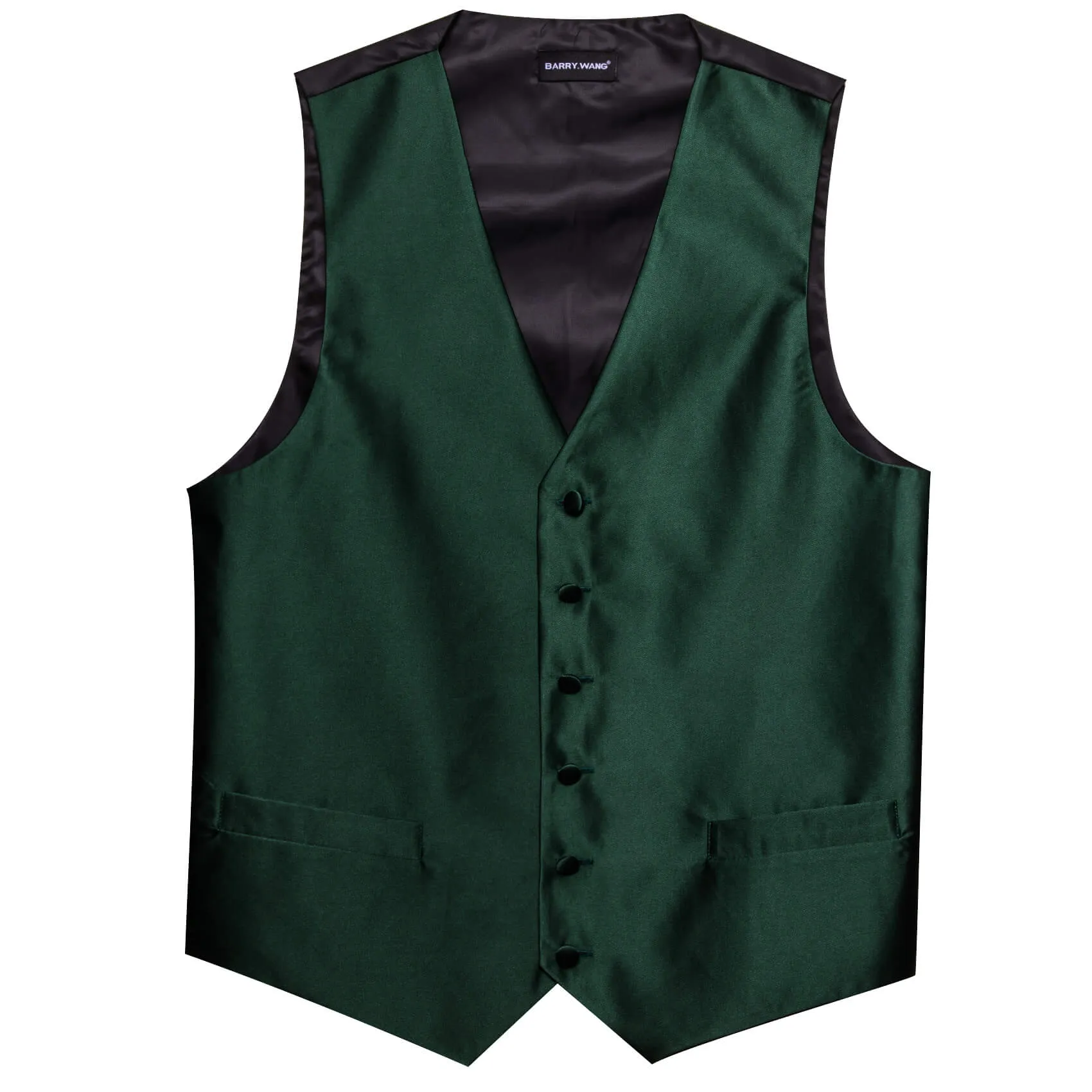 Barry. Wang Mens Solid Dark Green V-Neck Silk Vest Necktie Bowtie Hanky Cufflinks Set sold by Barrywang product image thumbnail 5