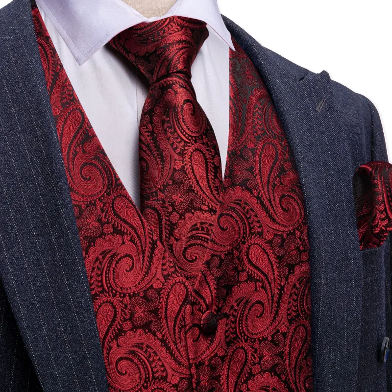 Barry. Wang BarryWang Formal Men Vest Red Paisley Jacquard Silk Tie Suit Waistcoat Set sold by Barrywang