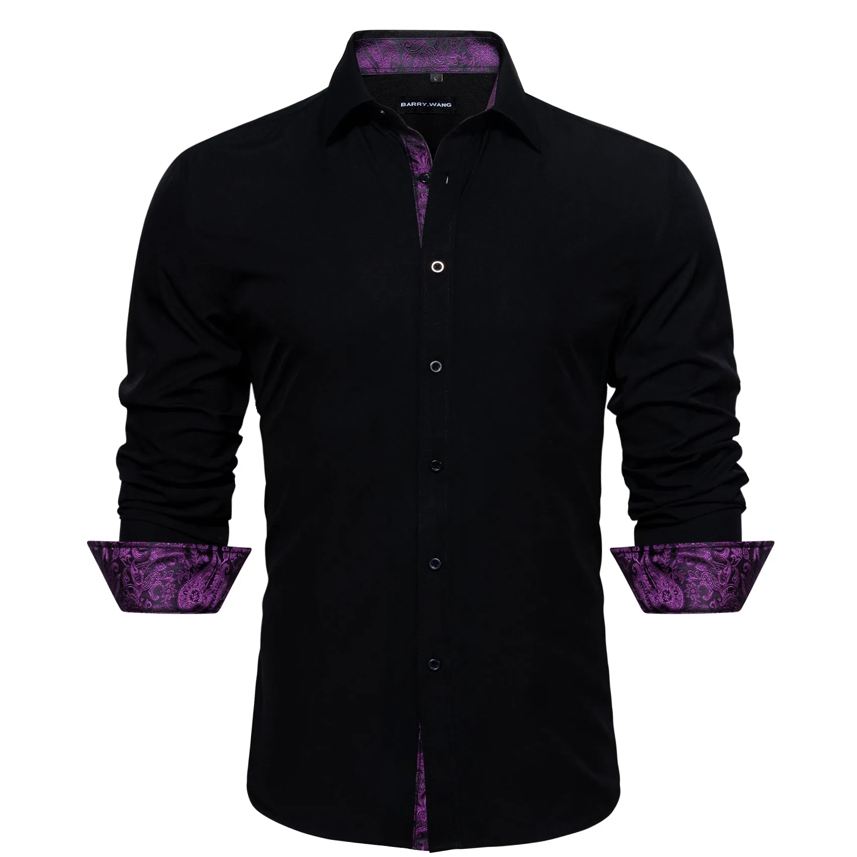 Barry.Wang Mens Dress Shirts Long Sleeve Button Down Regular Fit Black Casual Shirts sold by Barrywang