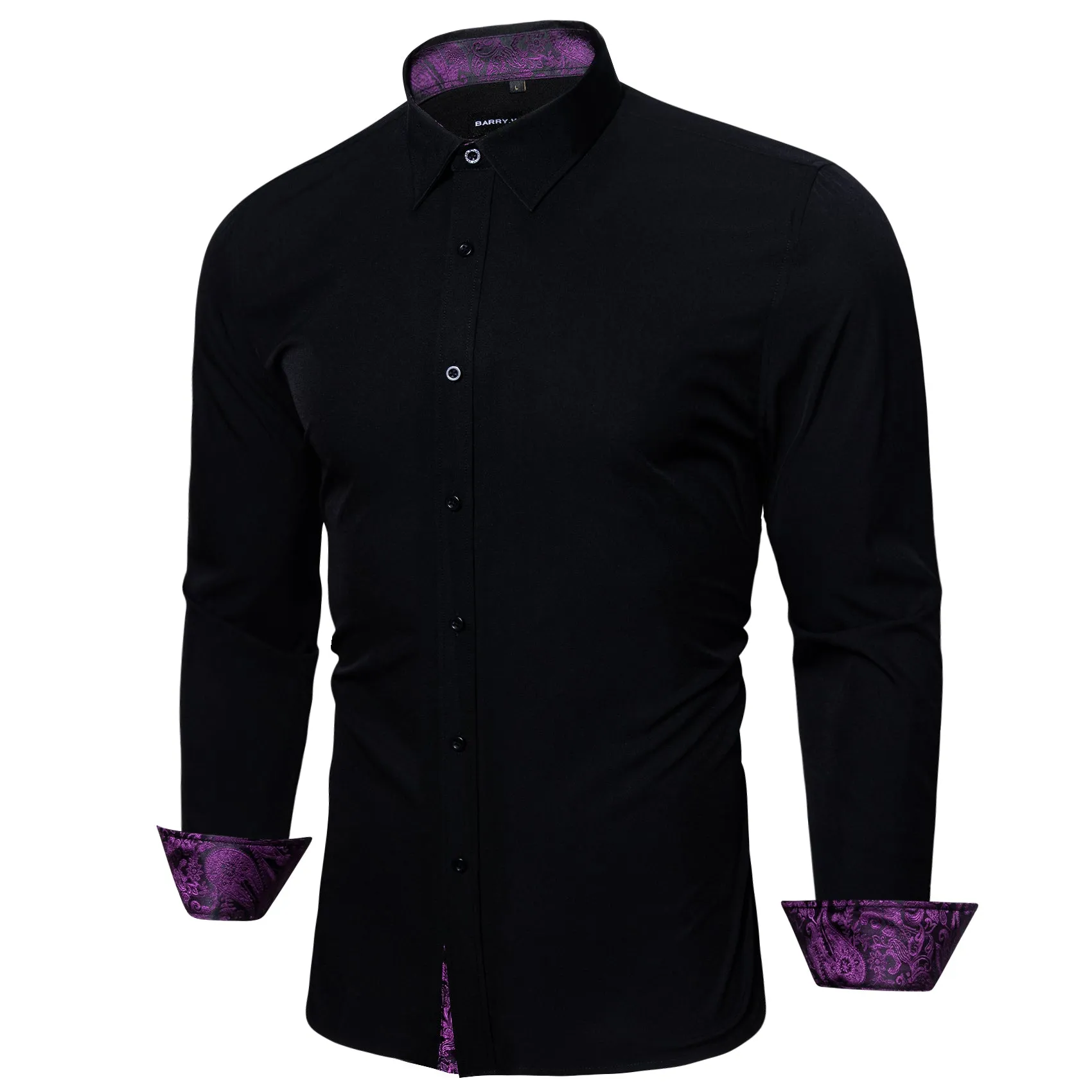 Barry.Wang Mens Dress Shirts Long Sleeve Button Down Regular Fit Black Casual Shirts sold by Barrywang product image thumbnail 3