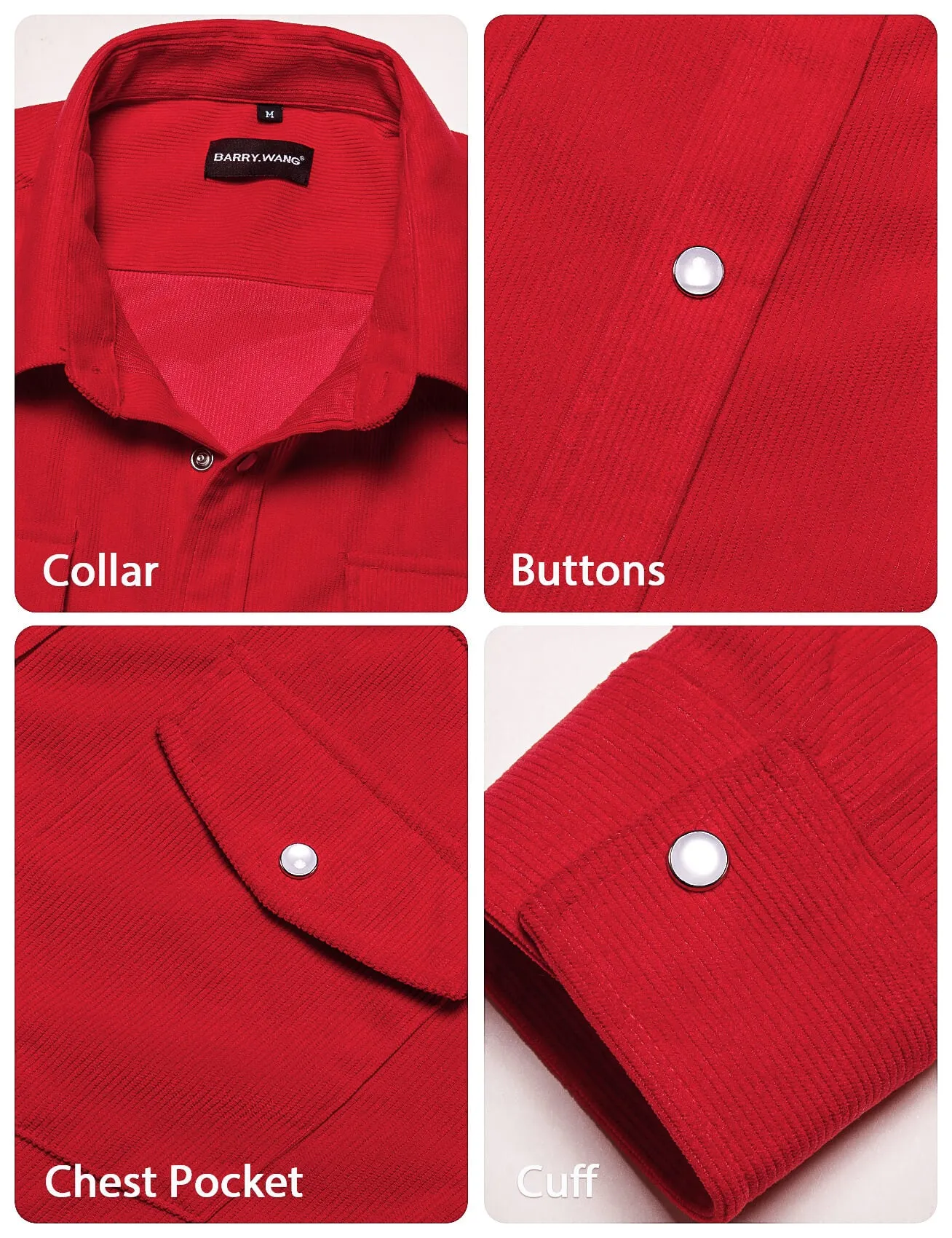 Barry. Wang Men's Red Long-Sleeve Flannel Shirt Regular-Fit Two Pockets Casual Shirt Jacket Tops sold by Barrywang product image thumbnail 3