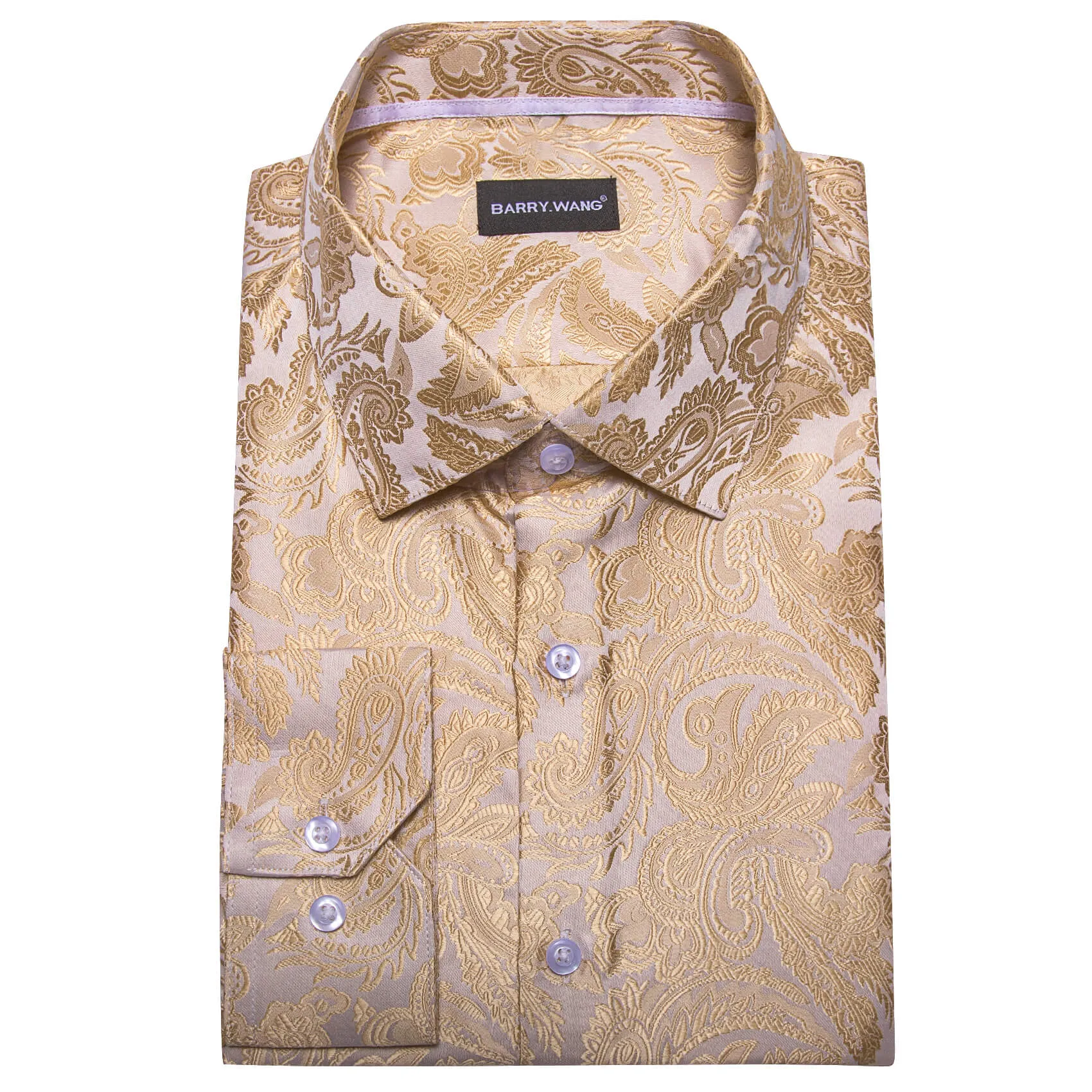 Barry. Wang Mens Western Shirts Silk Champagne Paisley Long Sleeve Button Down Dress Shirt sold by Barrywang product image thumbnail 3
