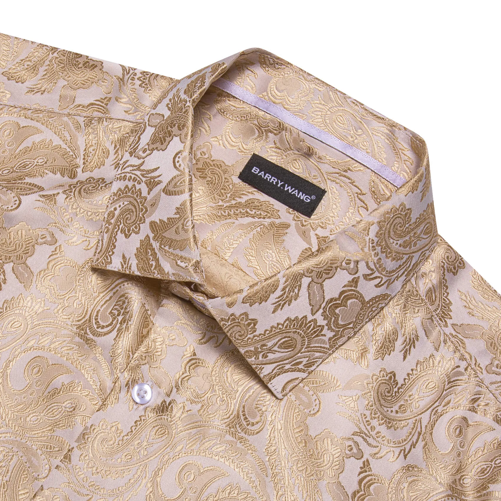Barry. Wang Mens Western Shirts Silk Champagne Paisley Long Sleeve Button Down Dress Shirt sold by Barrywang product image thumbnail 4