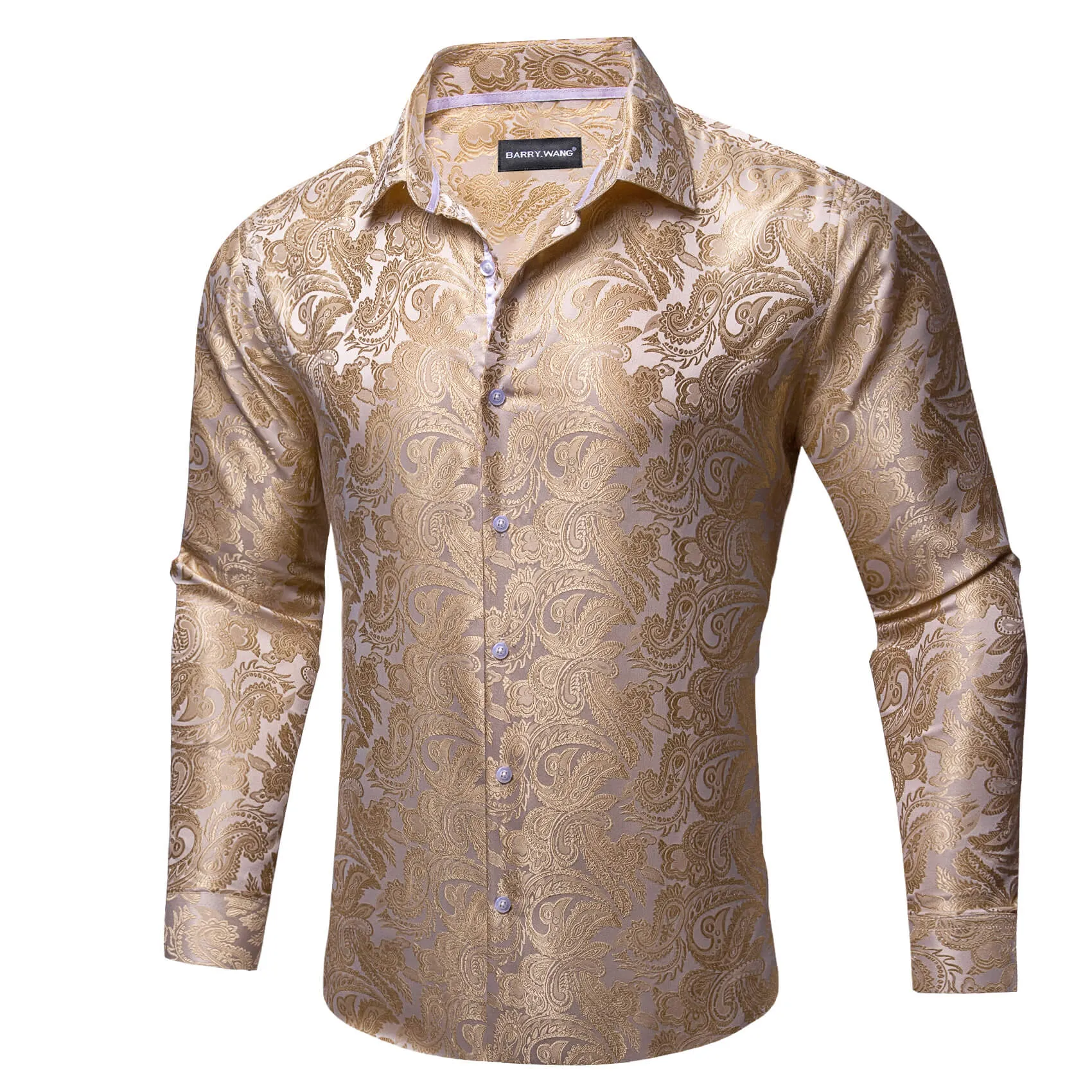 Barry. Wang Mens Western Shirts Silk Champagne Paisley Long Sleeve Button Down Dress Shirt sold by Barrywang product image thumbnail 2