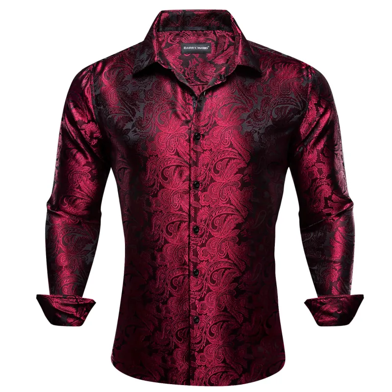 Barry. Wang Men's Silk Paisley Dress Shirt Ruby Red Long Sleeve Button Down Shirt sold by Barrywang