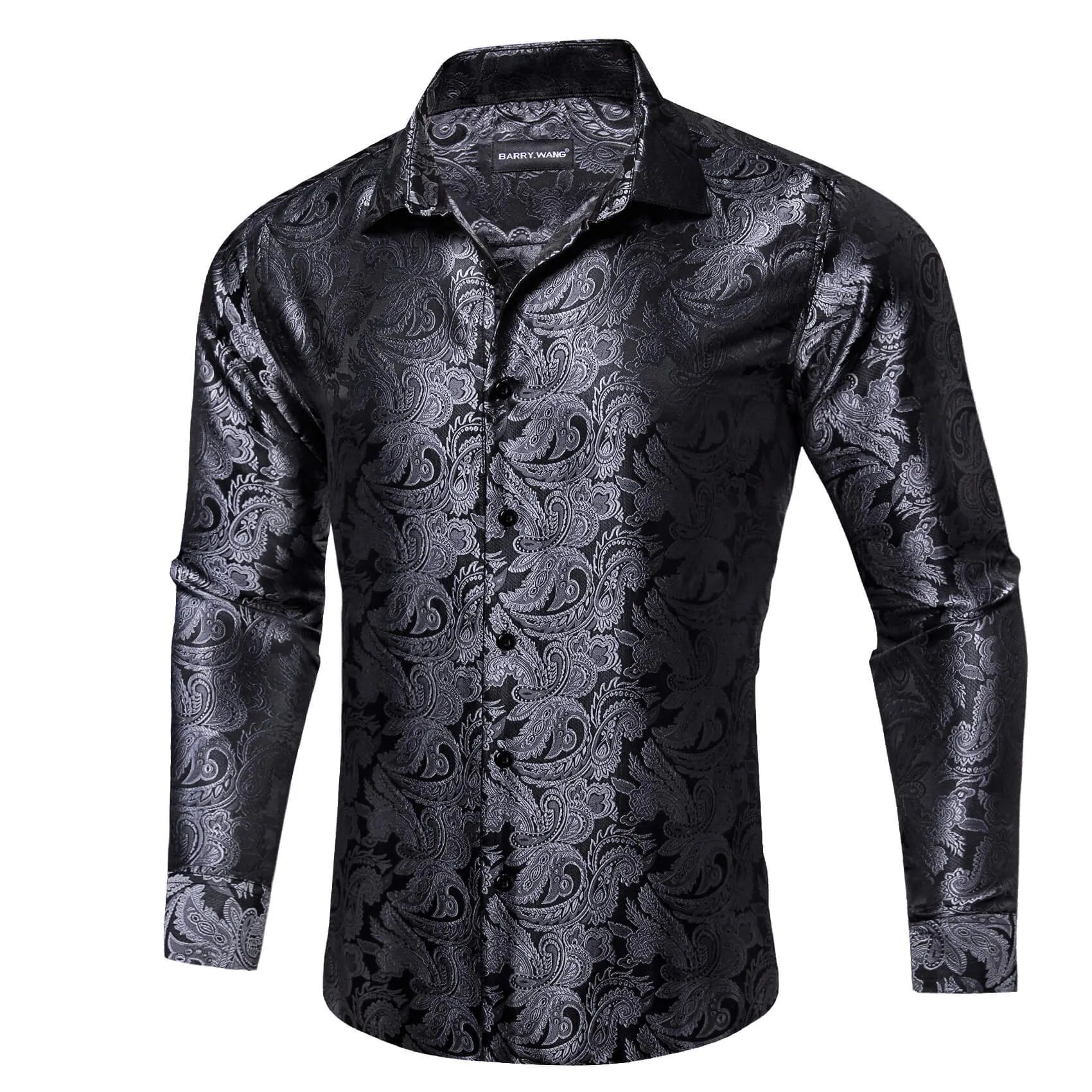 Barry. Wang Button Down Shirt Dim Grey Paisley Silk Long Sleeve Dress Shirt for Men sold by Barrywang product image thumbnail 2