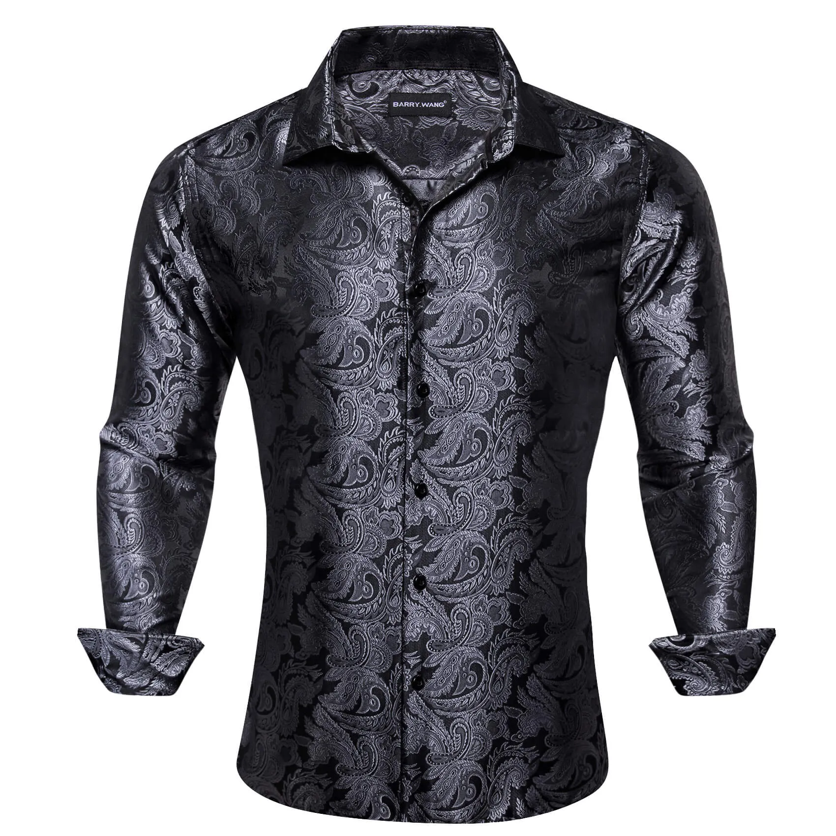 Barry. Wang Button Down Shirt Dim Grey Paisley Silk Long Sleeve Dress Shirt for Men sold by Barrywang