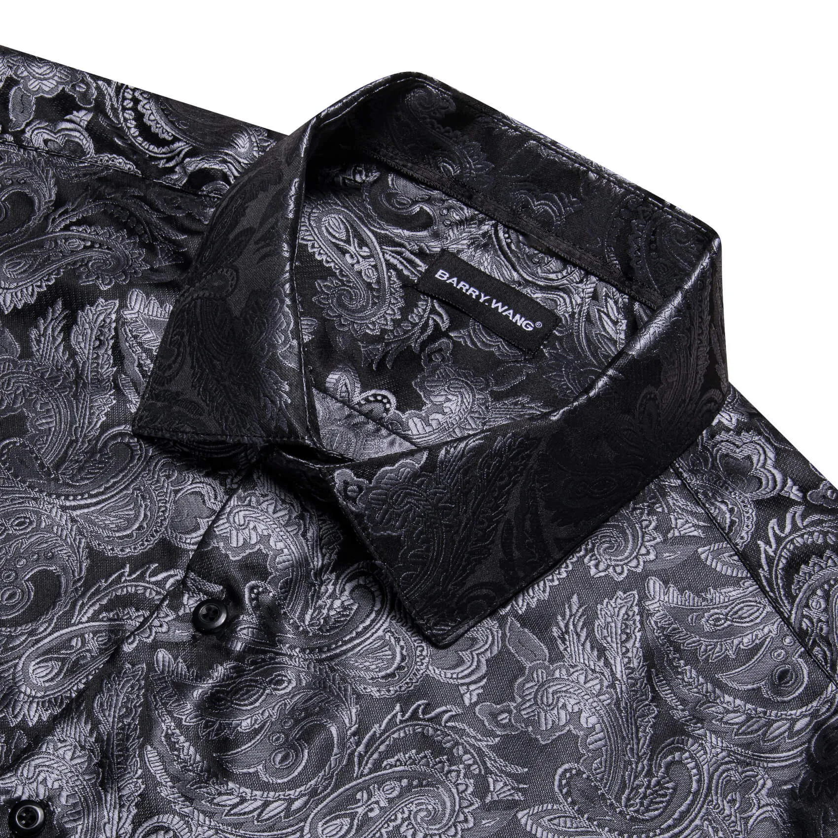 Barry. Wang Button Down Shirt Dim Grey Paisley Silk Long Sleeve Dress Shirt for Men sold by Barrywang product image thumbnail 4
