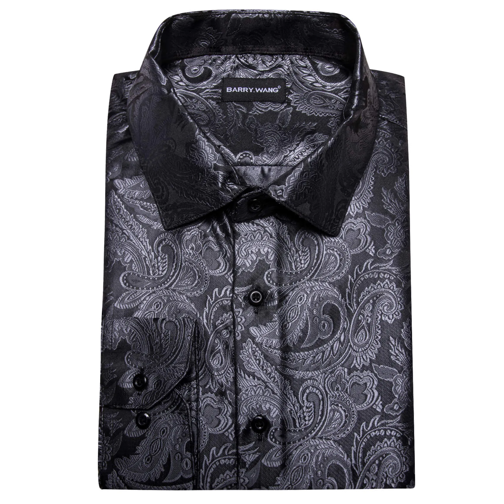 Barry. Wang Button Down Shirt Dim Grey Paisley Silk Long Sleeve Dress Shirt for Men sold by Barrywang product image thumbnail 3