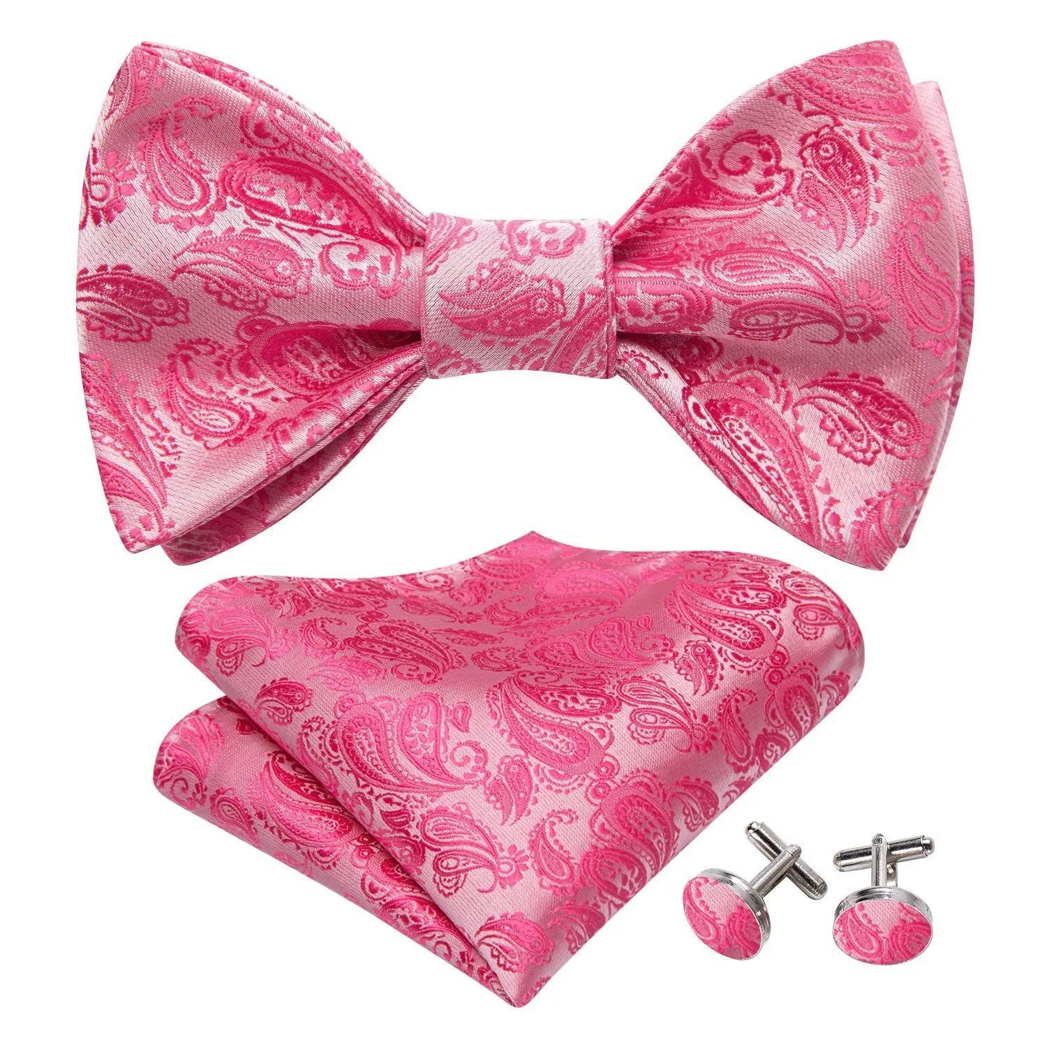 Hot Pink Paisley Silk Bow Tie Hanky Cufflinks Set Flash Sale sold by Barrywang product image thumbnail 2