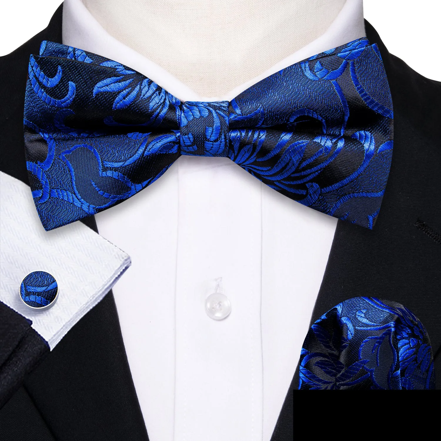 Cobalt Blue Paisley Pre-tied Bow Tie Hanky Cufflinks Set Flash Sale sold by Barrywang product image thumbnail 3