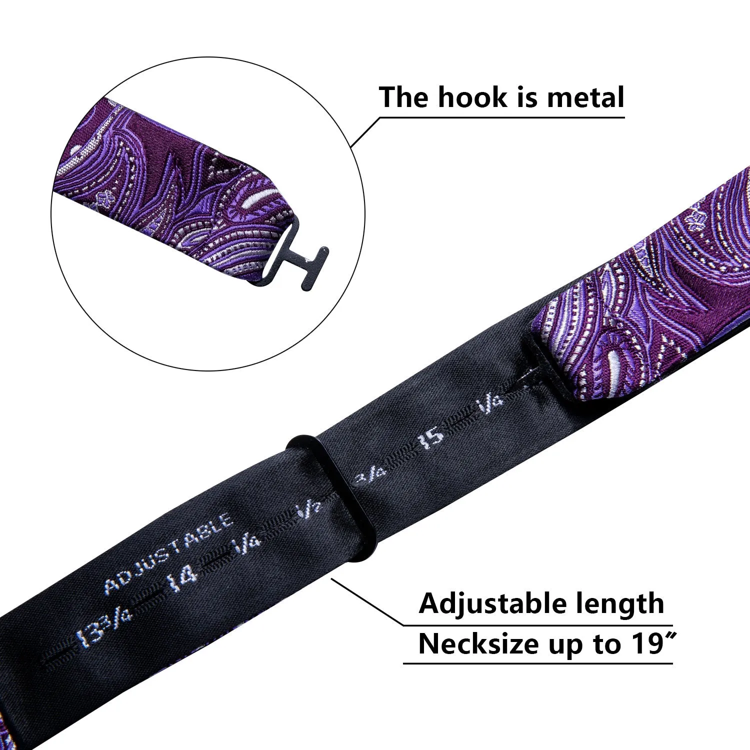 Barry.wang Purple Tie Paisley Self Tie Bow Tie Hanky Cufflinks Set Classic Hot sold by Barrywang product image thumbnail 5