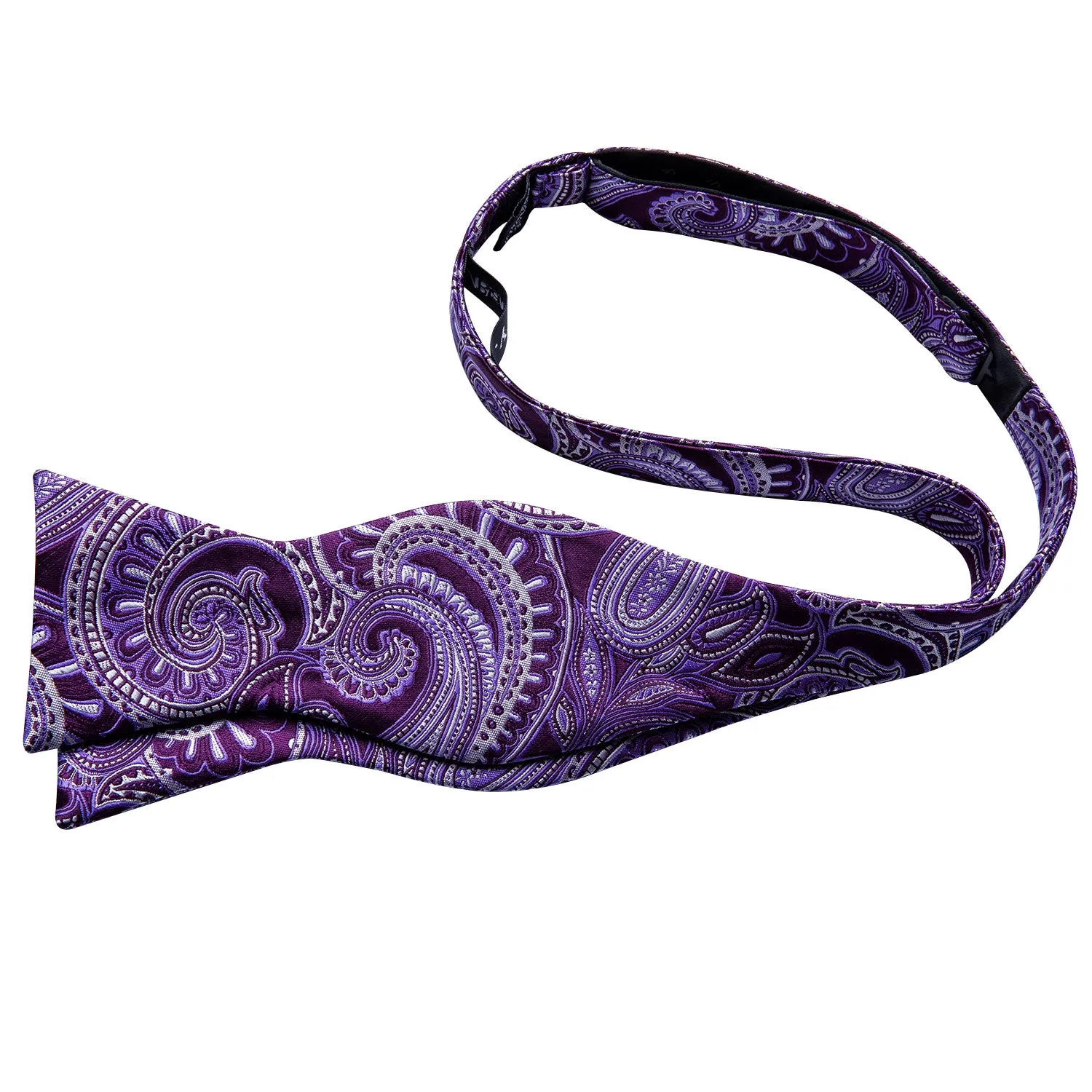 Barry.wang Purple Tie Paisley Self Tie Bow Tie Hanky Cufflinks Set Classic Hot sold by Barrywang product image thumbnail 4