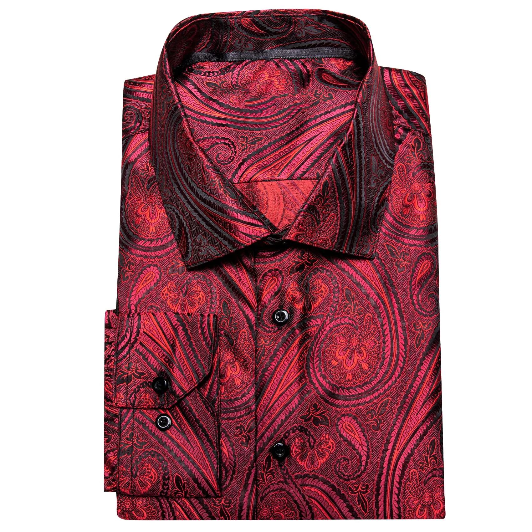 Barry.Wang Burgundy Red Mens Shirt Button Up Long Sleeve Silk Shirts for Men Flash Sale sold by Barrywang product image thumbnail 3