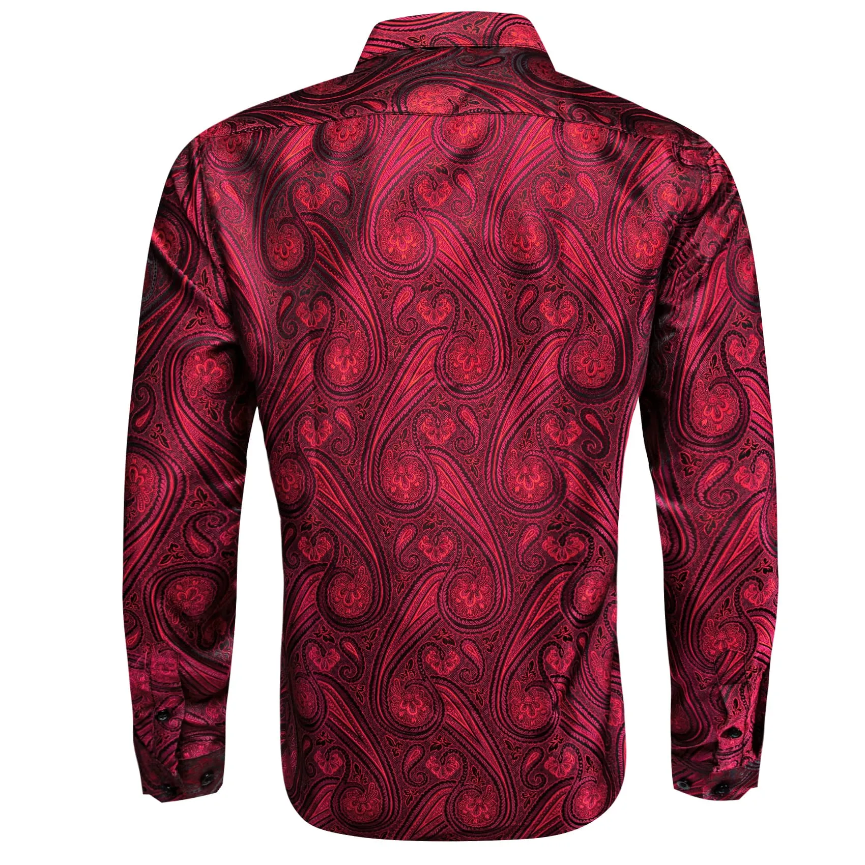 Barry.Wang Burgundy Red Mens Shirt Button Up Long Sleeve Silk Shirts for Men Flash Sale sold by Barrywang product image thumbnail 2