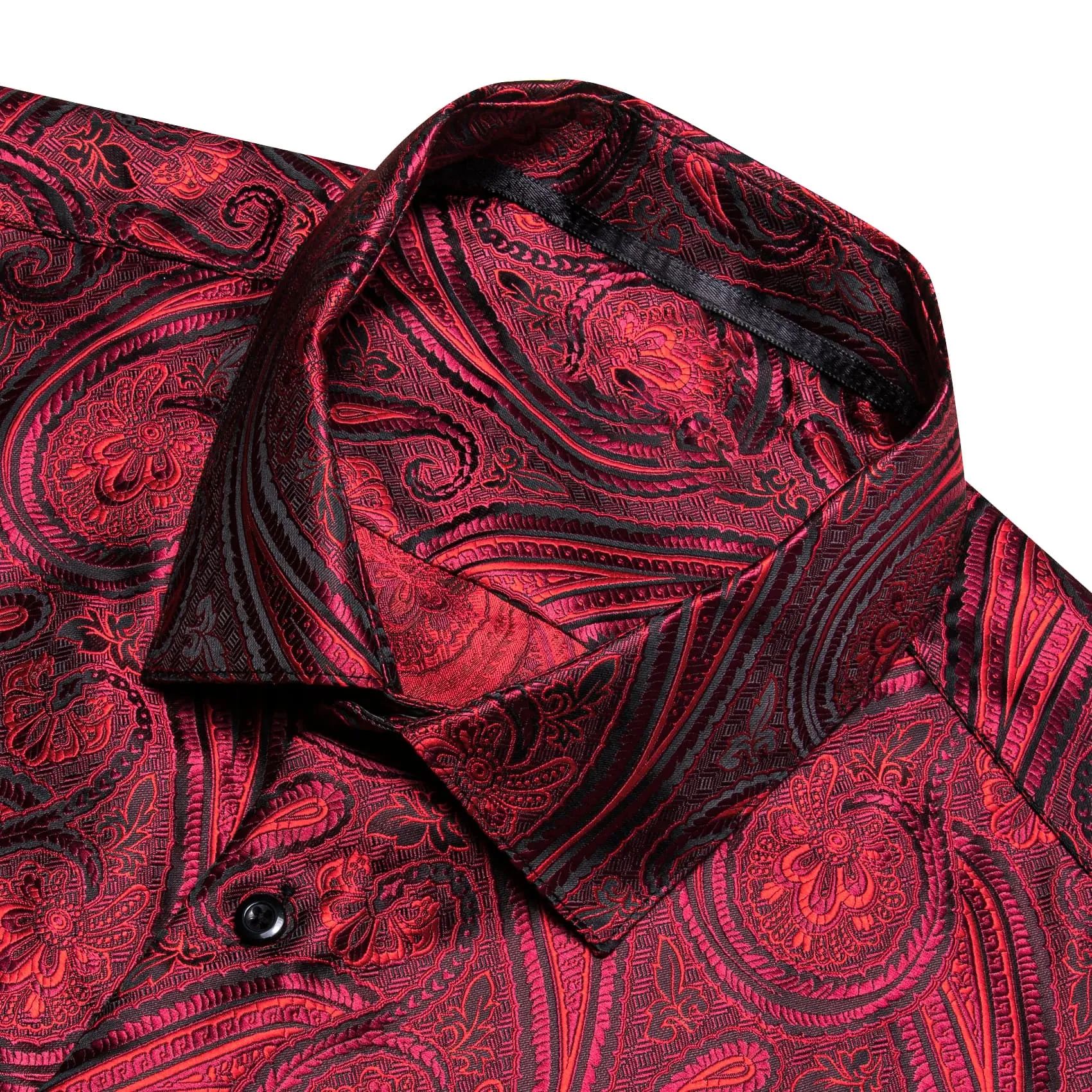 Barry.Wang Burgundy Red Mens Shirt Button Up Long Sleeve Silk Shirts for Men Flash Sale sold by Barrywang product image thumbnail 4