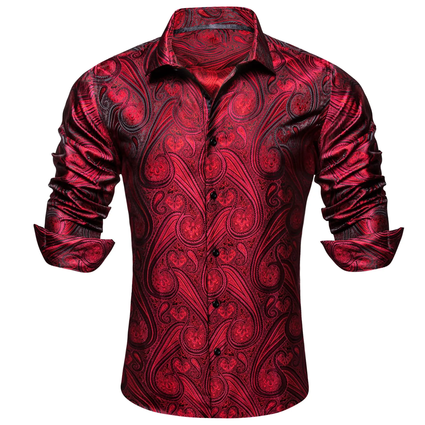 Barry.Wang Burgundy Red Mens Shirt Button Up Long Sleeve Silk Shirts for Men Flash Sale sold by Barrywang