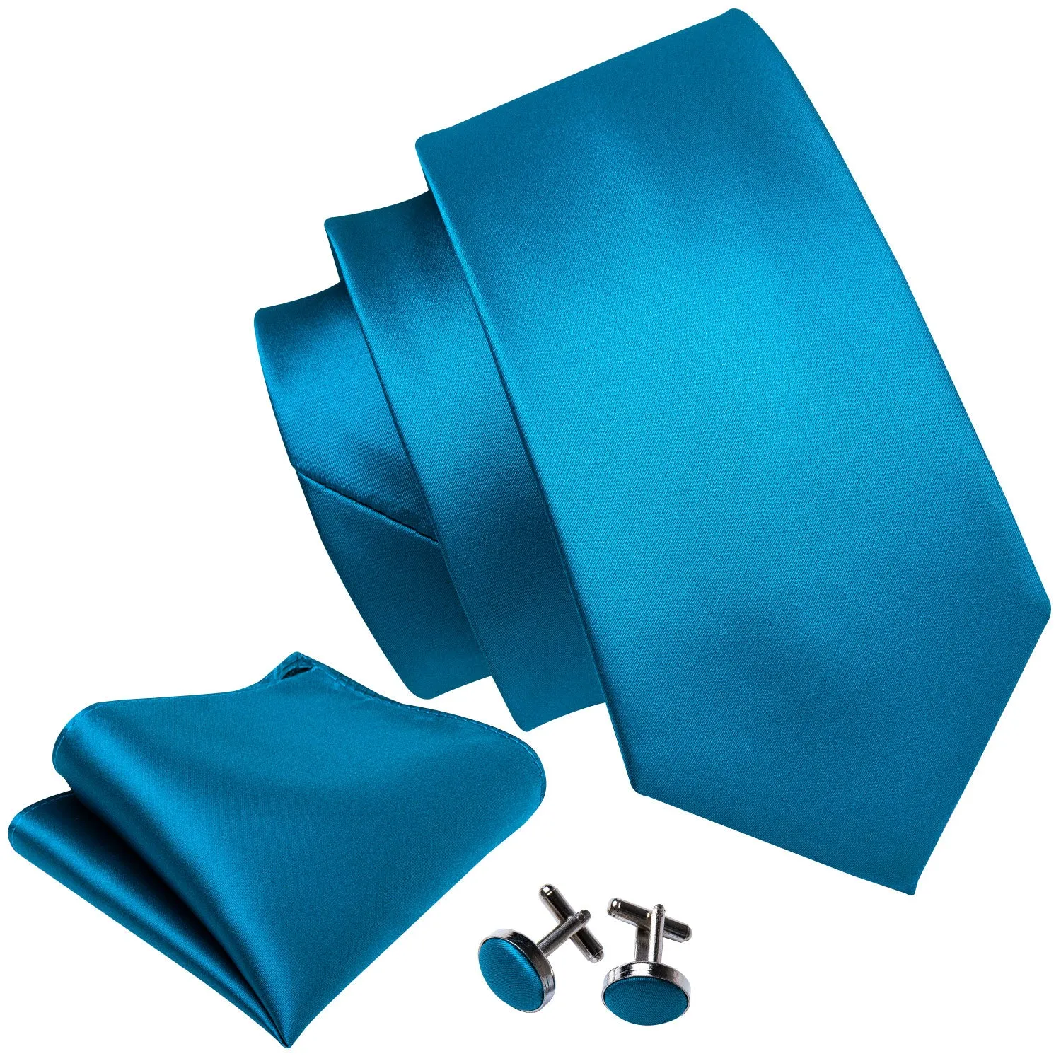 Teal Solid Tie Hanky Cufflinks Set Flash Sale sold by Barrywang product image thumbnail 3
