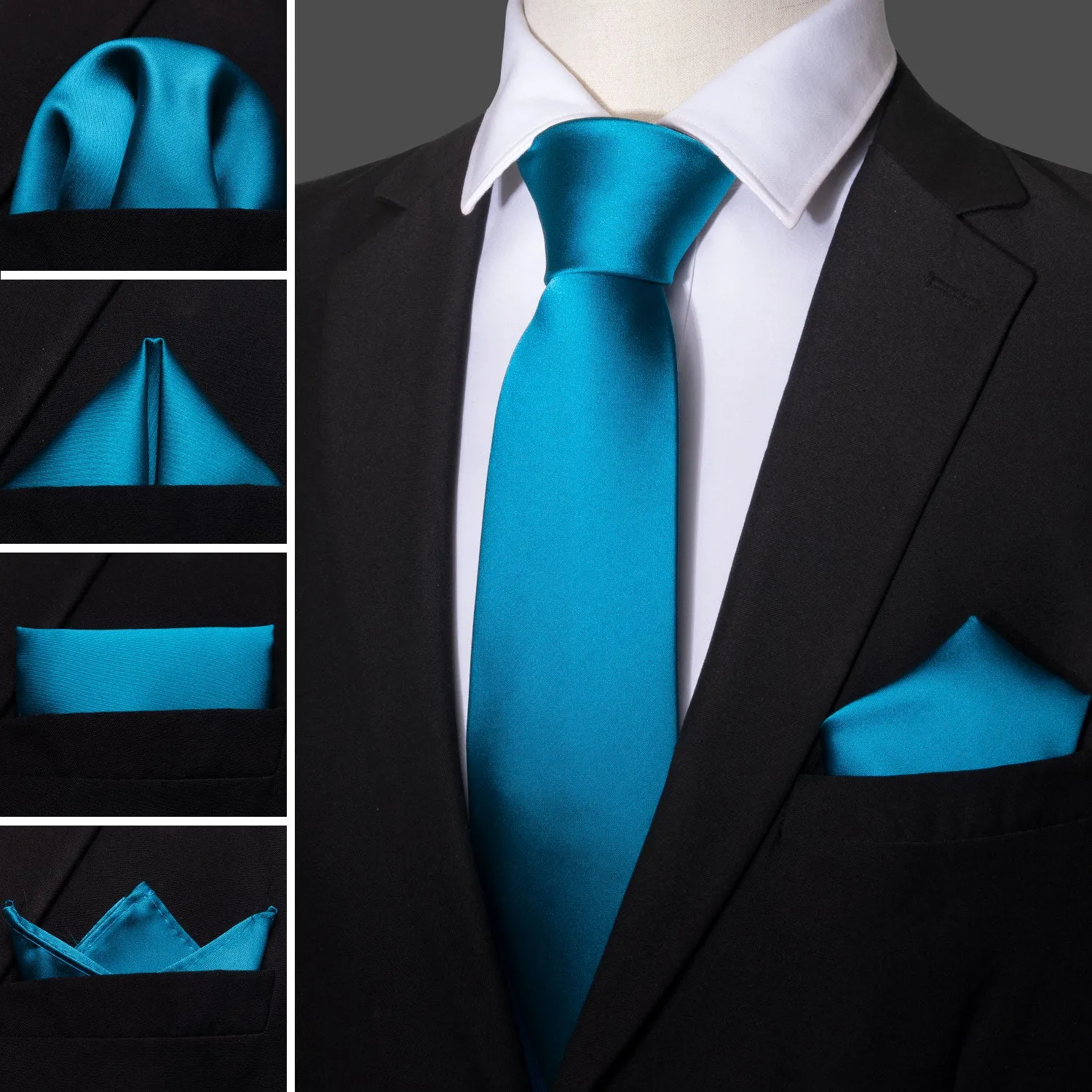 Teal Solid Tie Hanky Cufflinks Set Flash Sale sold by Barrywang product image thumbnail 2