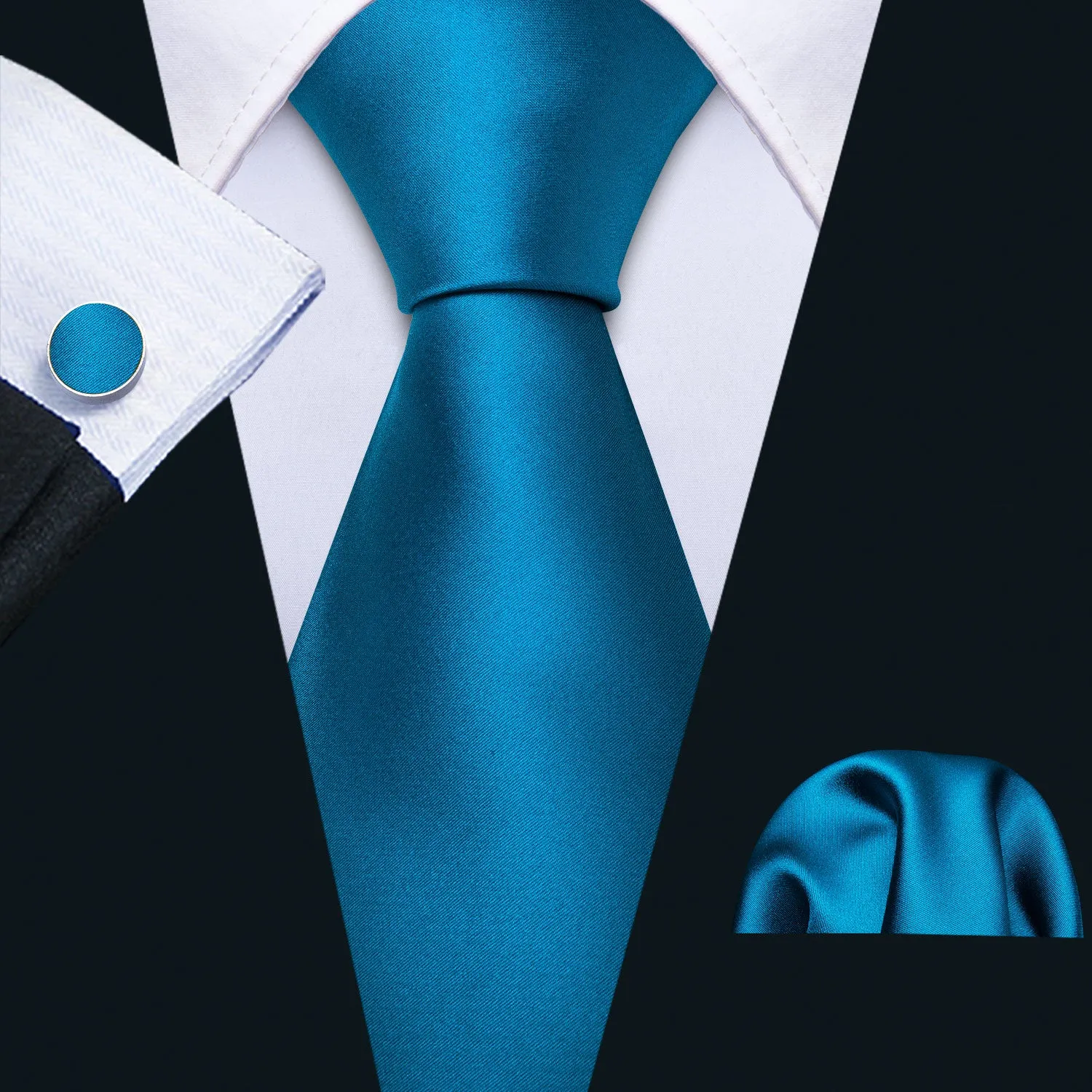 Teal Solid Tie Hanky Cufflinks Set Flash Sale sold by Barrywang