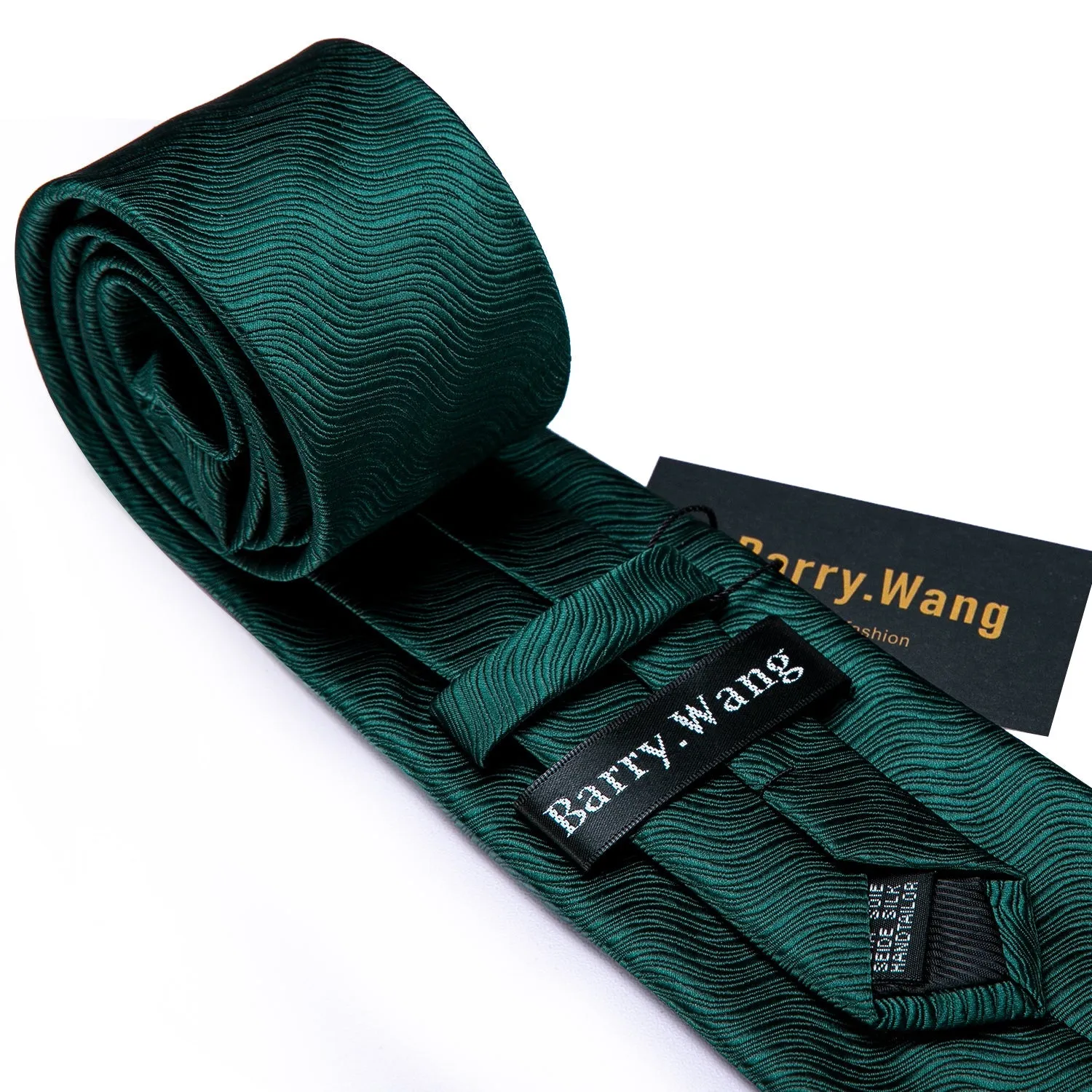 Barry. Wang Dark Green Tie Novelty Green Geometric Solid Silk Tie Hanky Cufflinks Set sold by Barrywang product image thumbnail 5