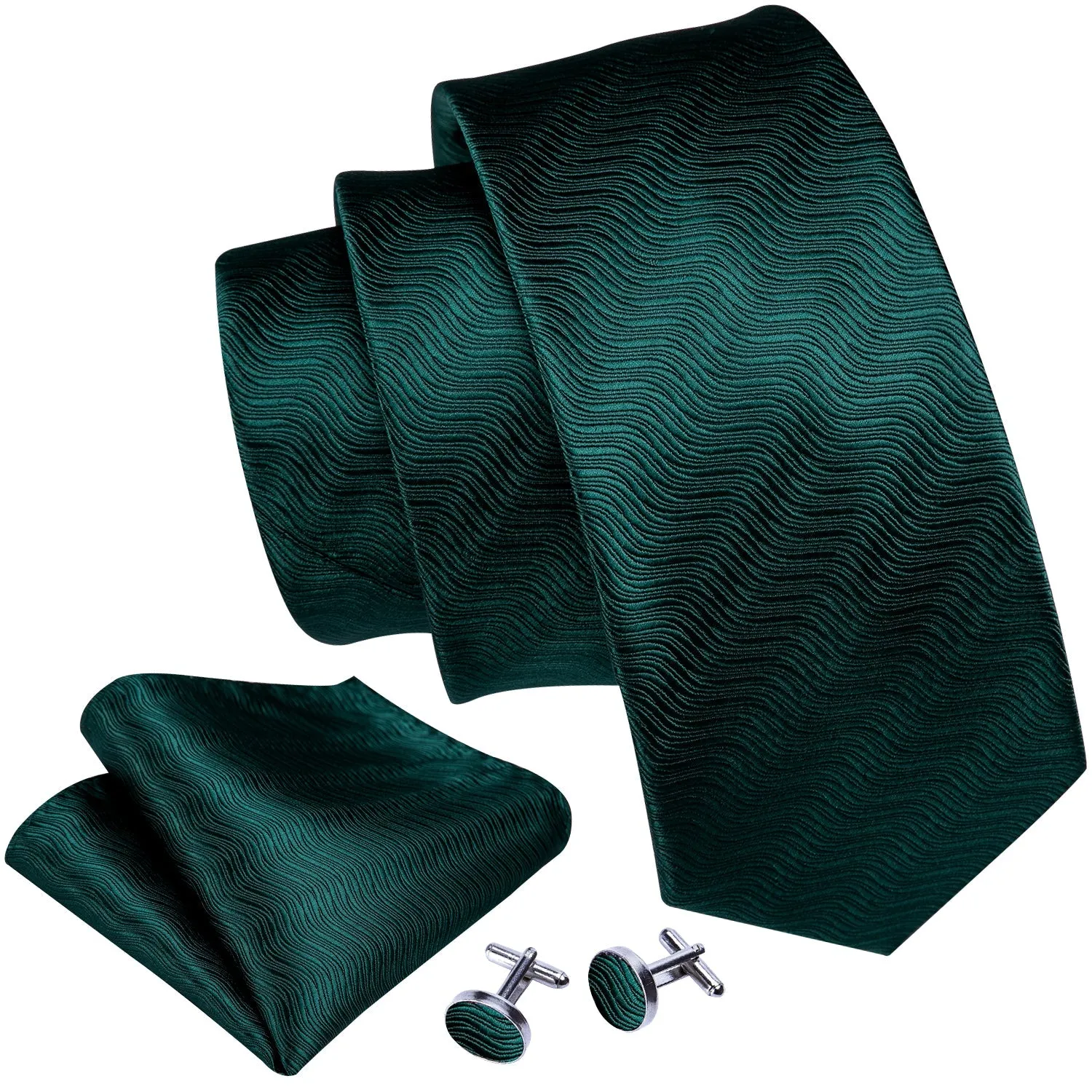 Barry. Wang Dark Green Tie Novelty Green Geometric Solid Silk Tie Hanky Cufflinks Set sold by Barrywang product image thumbnail 2