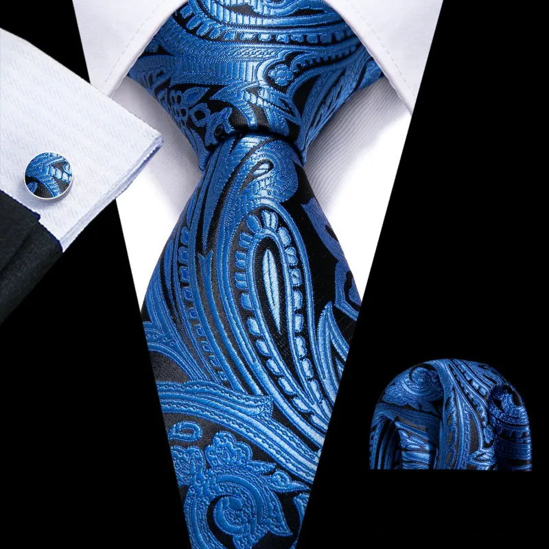 Deep Blue Paisley Silk Tie Hanky Cufflinks Set Flash Sale sold by Barrywang