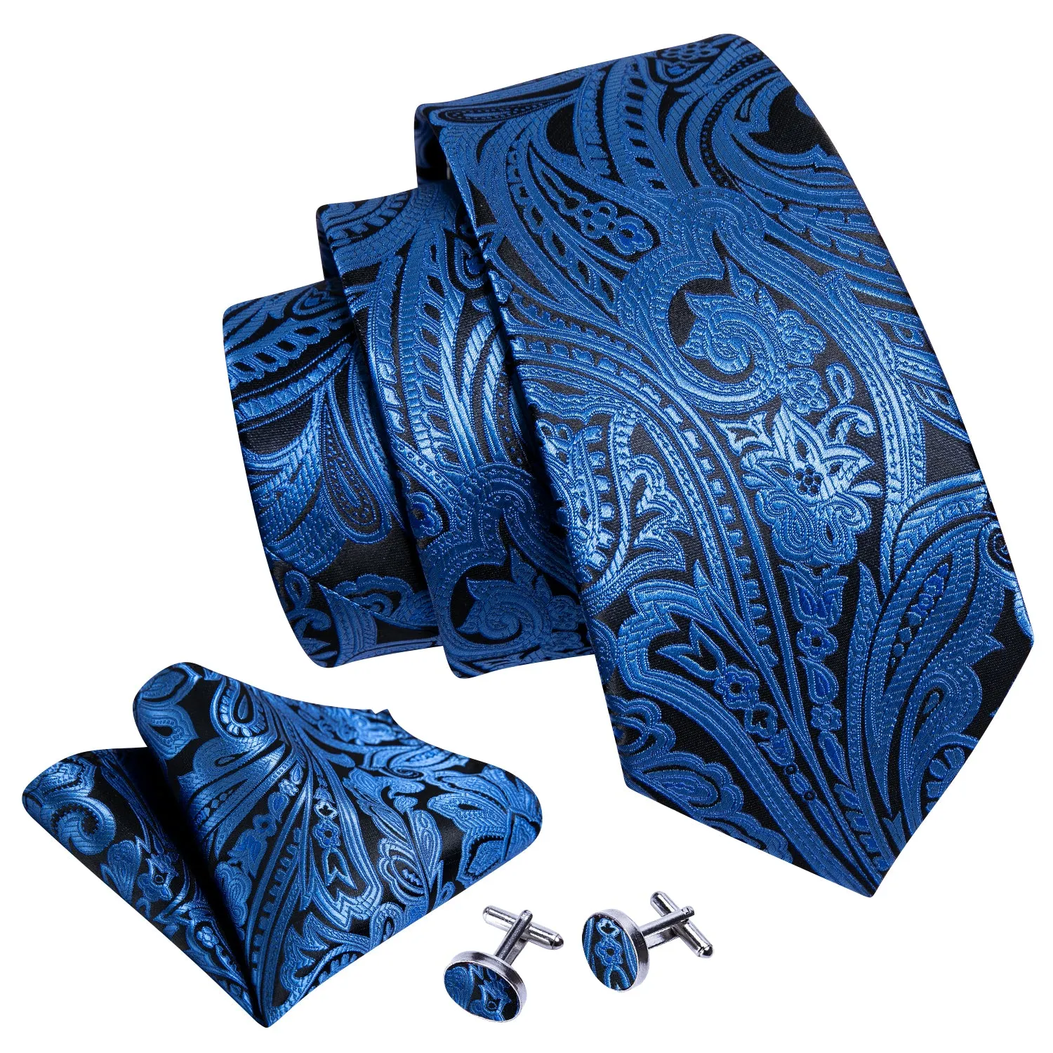 Deep Blue Paisley Silk Tie Hanky Cufflinks Set Flash Sale sold by Barrywang product image thumbnail 2
