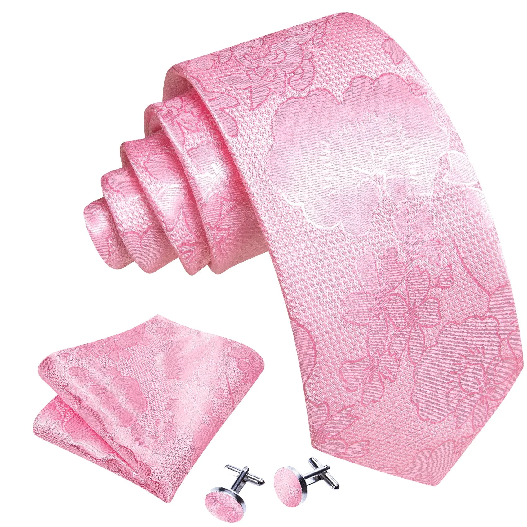 Barry Wang Ties Bright Pink Flower Silk Tie Handkerchief Cufflinks Set Flash Sale sold by Barrywang product image thumbnail 2